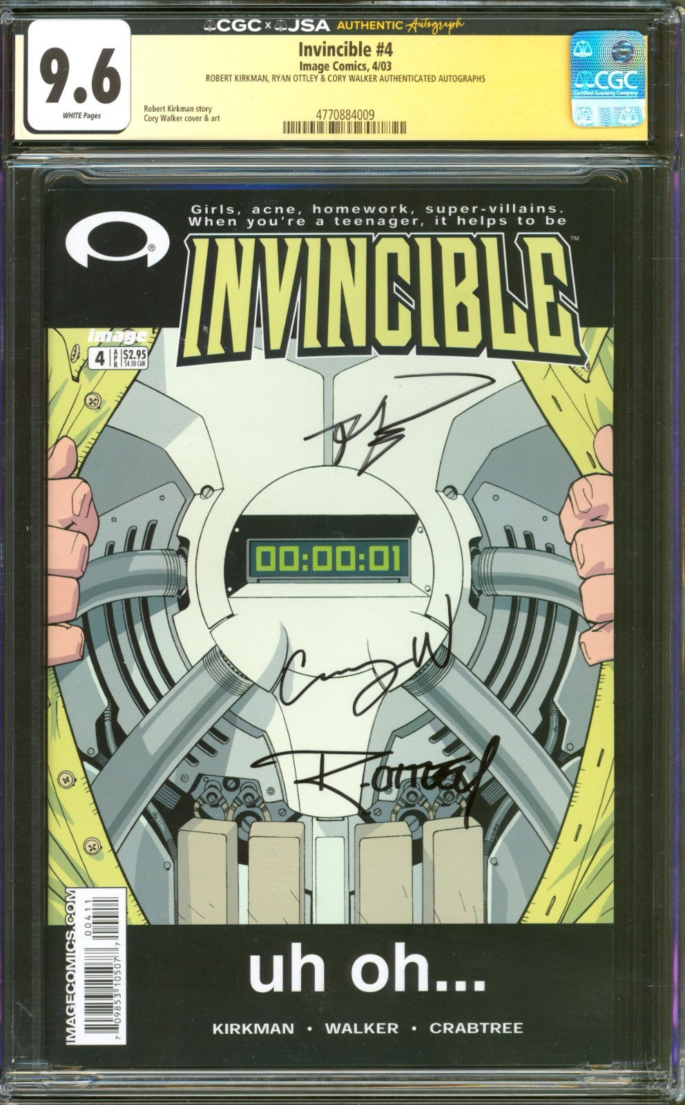 Invincible #4 CGC 9.6 Image 2003 Robert Kirkman Ryan Ottley & Cory Walker Signed