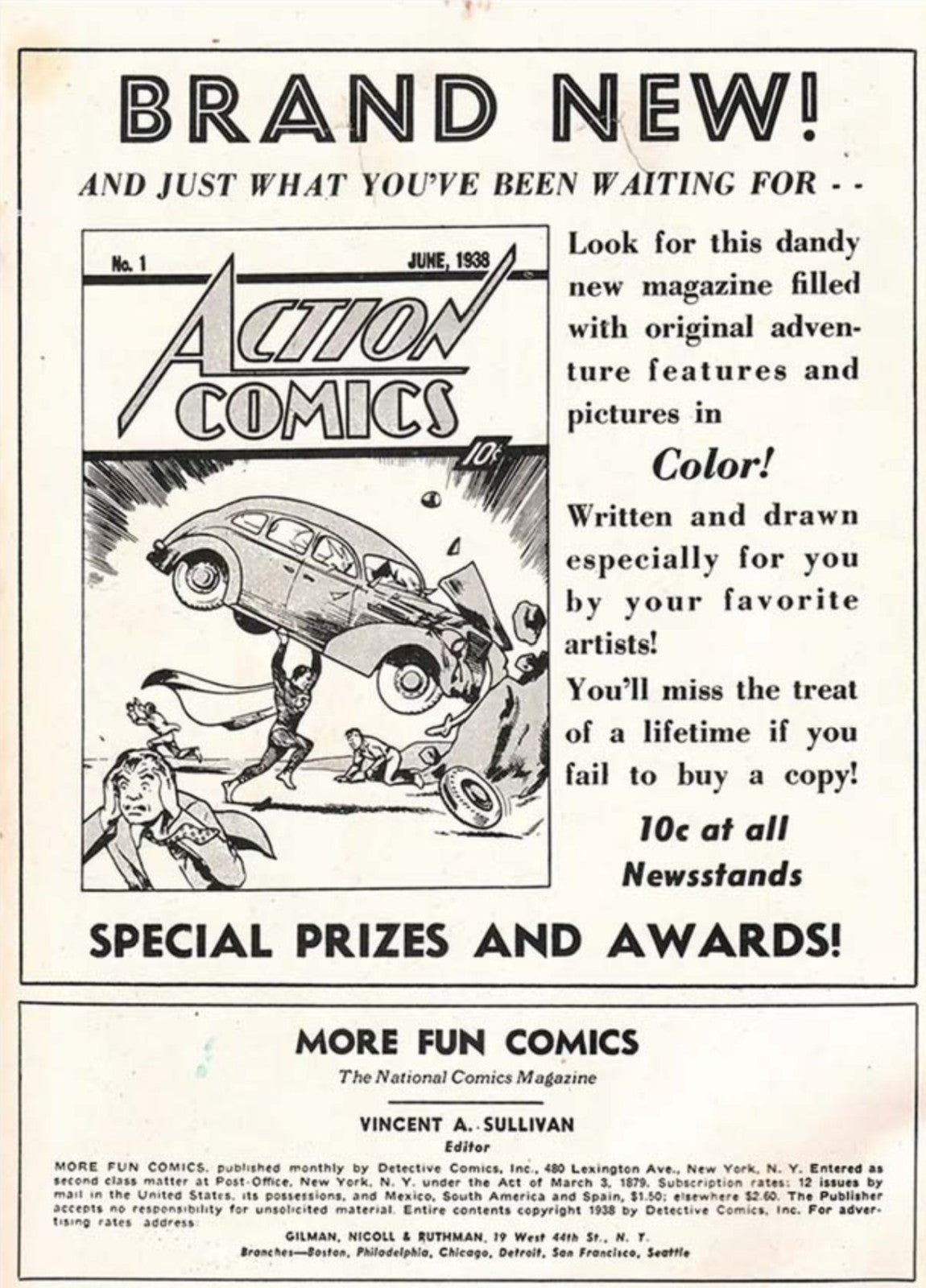 More Fun Comics #31 CGC 4.0 D.C. 1938 Full Page Ad for Action Comics #1 Superman