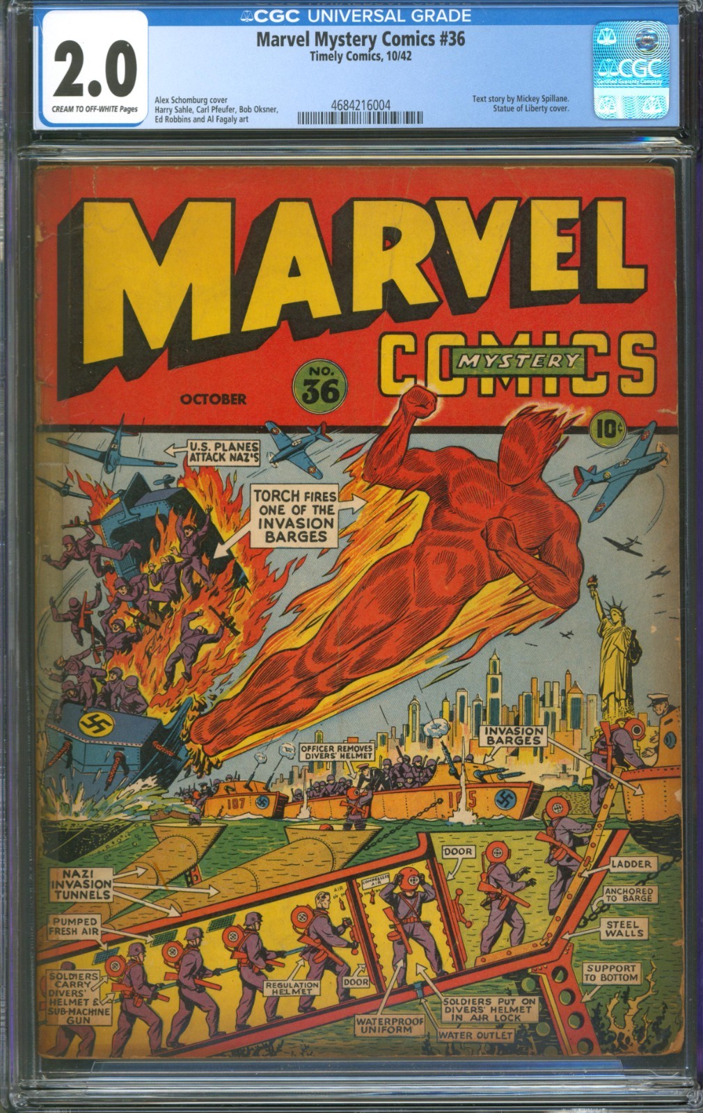 Marvel Mystery Comics #36 CGC 2.0 Timely 1942 Schomburg Statue of Liberty Cover