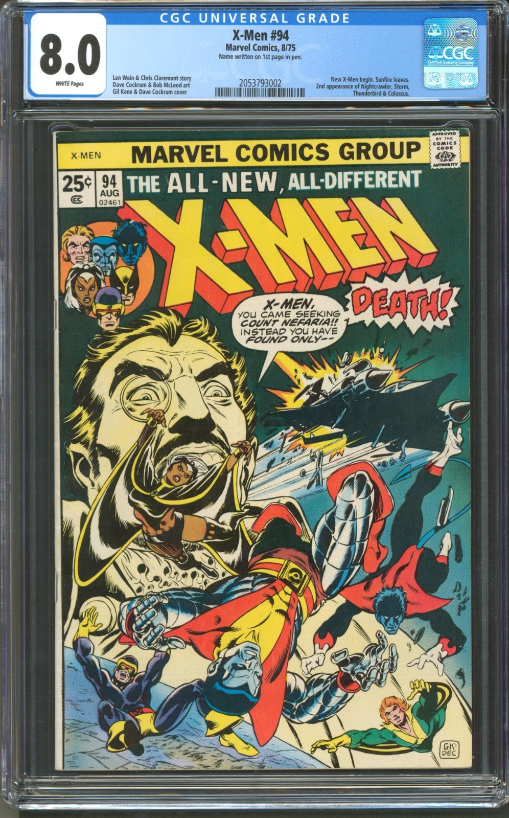 X-Men #94 CGC 8.0 Marvel Comics 1975 New X-Men Begins 2nd Nightcrawler & Storm