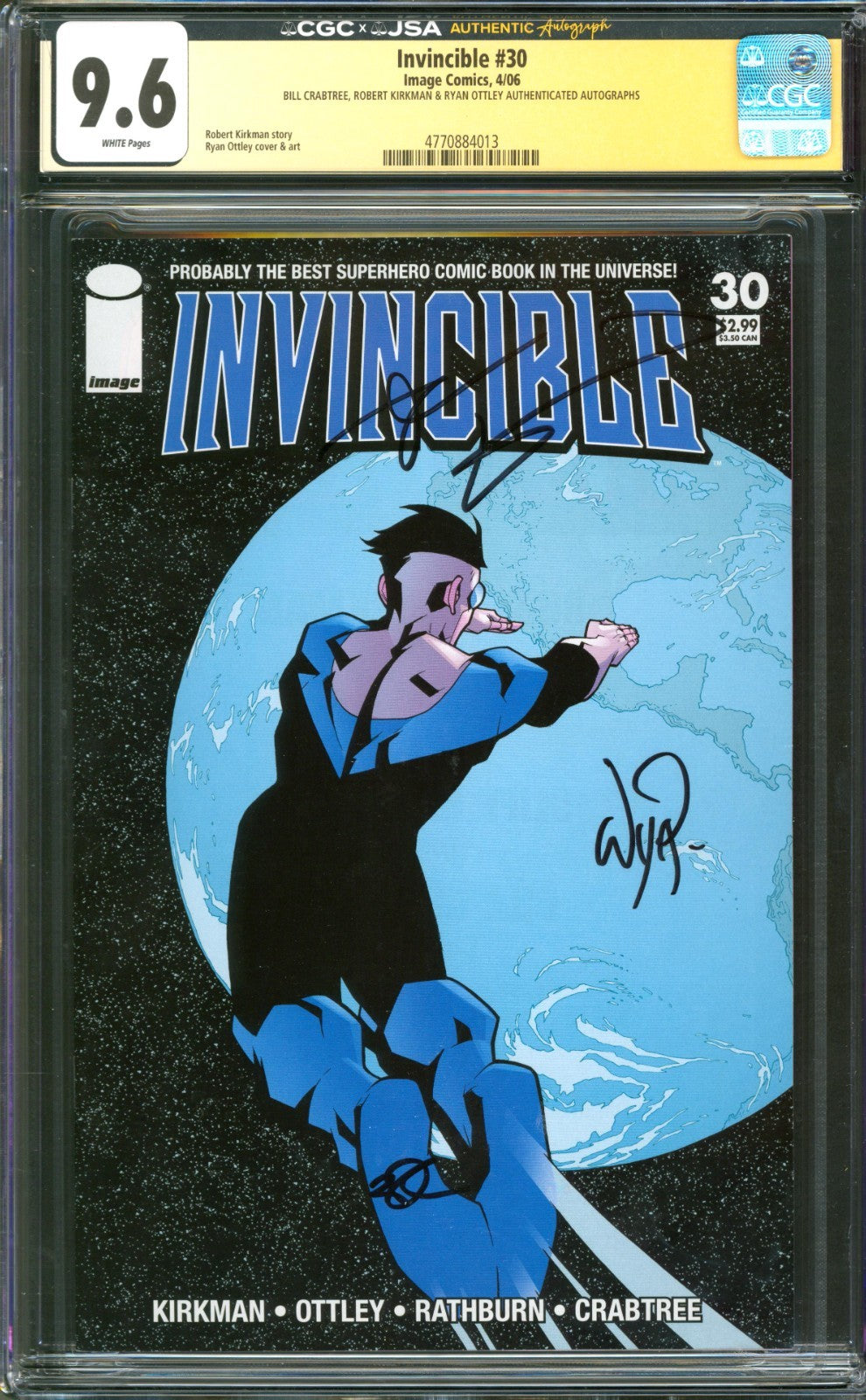 Invincible #30 CGC 9.6 Image Comics 2006 Bill Crabtree, Kirkman & Ottley Signed