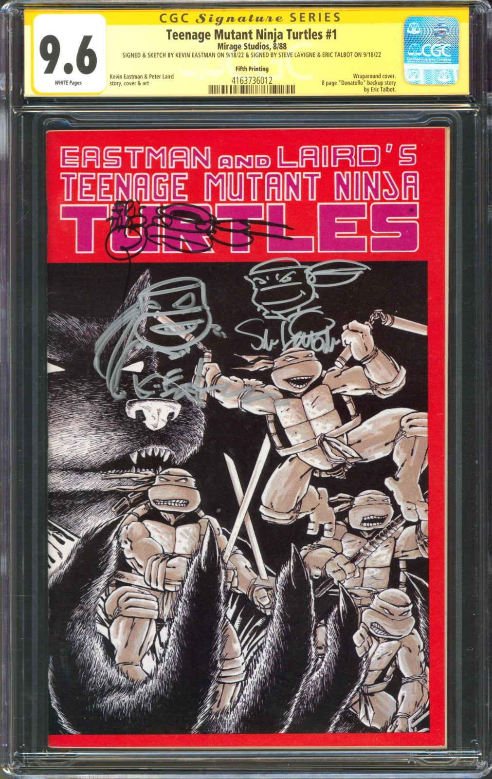 Teenage Mutant Ninja Turtles #1 CGC 9.6 Mirage 1988 5th Printing Signed & Sketch