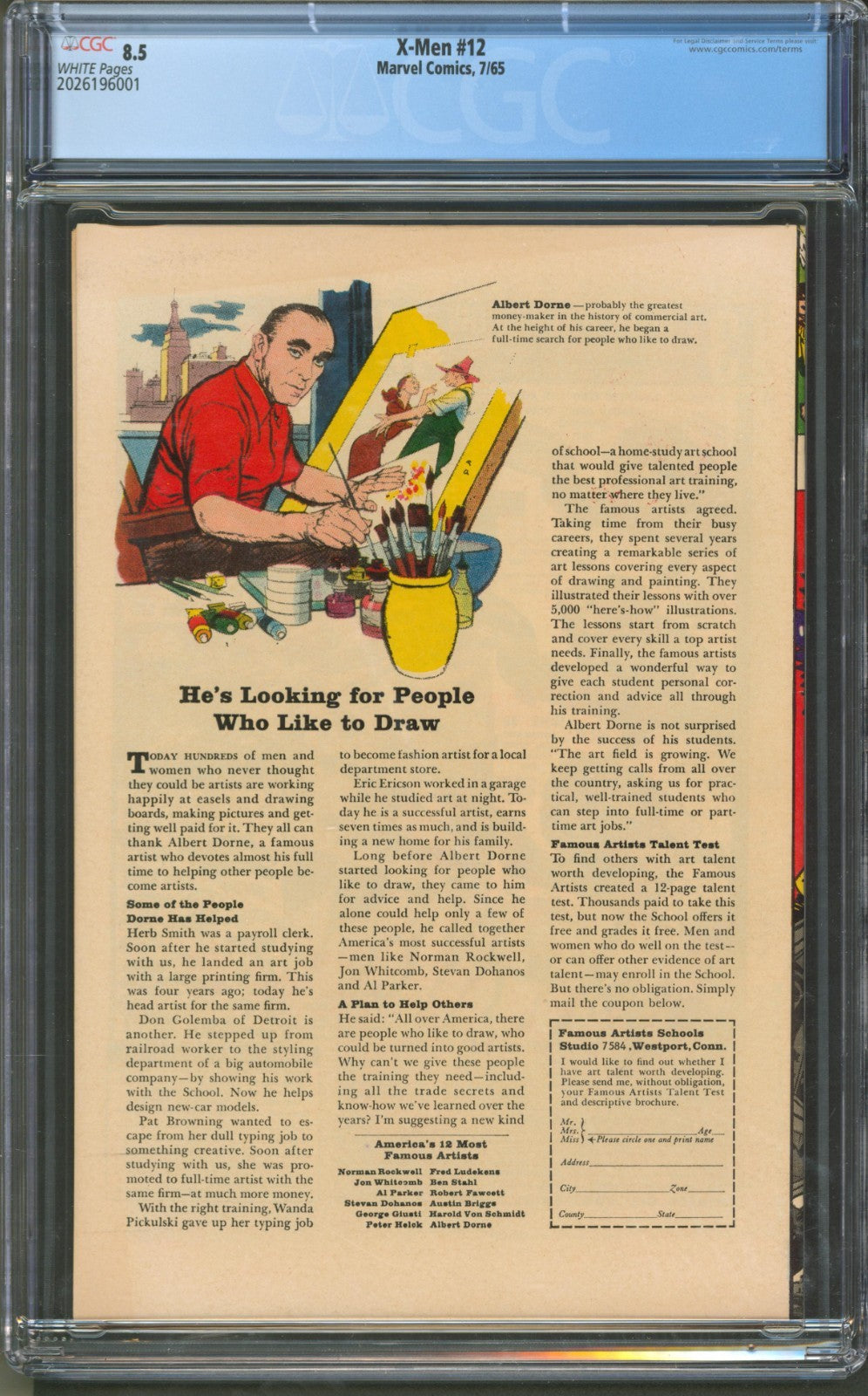 X-Men #12 CGC 8.5 Marvel Comics 1965 White Pages 1st Appearance of Juggernaut