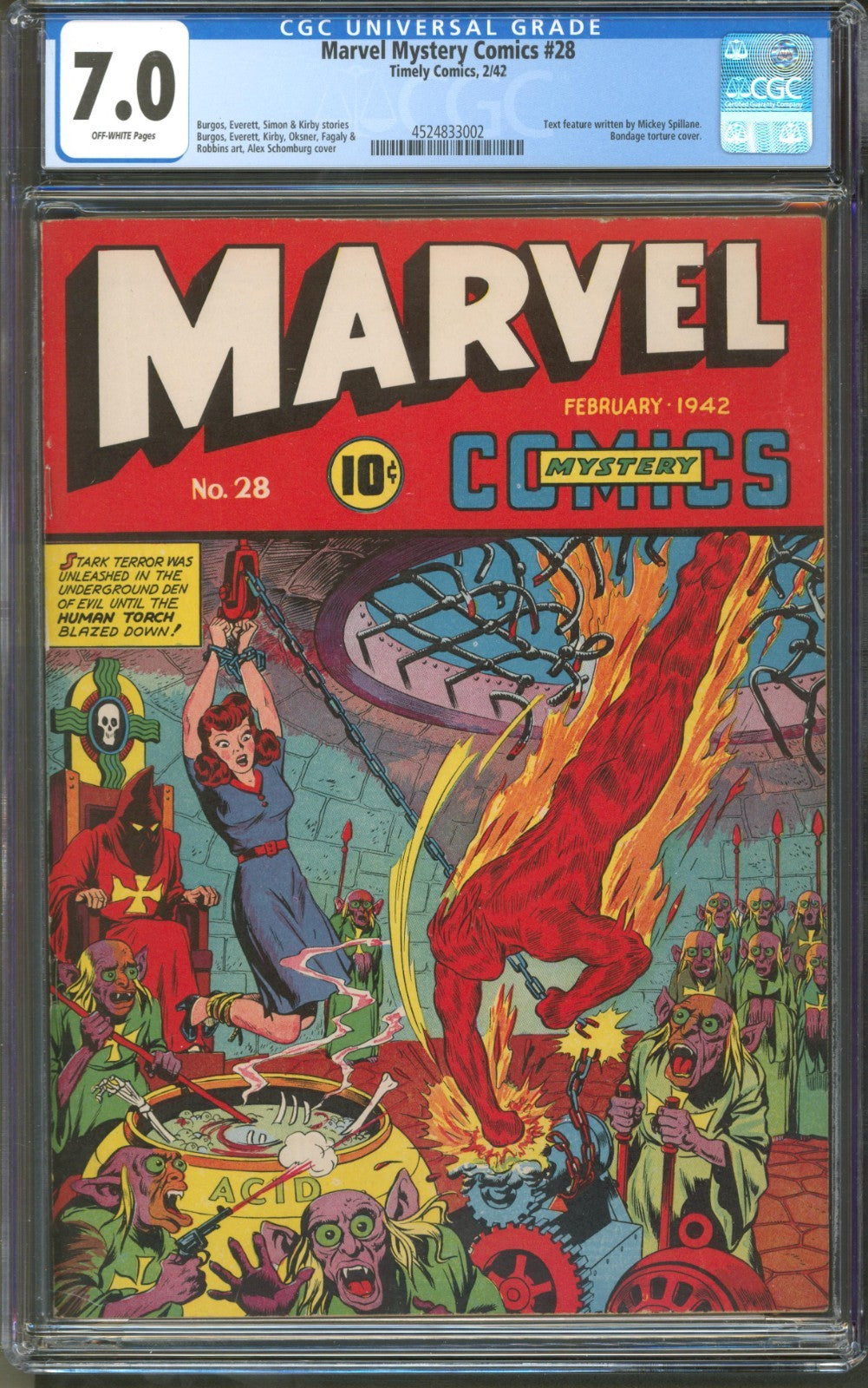 Marvel Mystery Comics #28 CGC 7.0 Timely 1942 Schomburg Bondage Torture Cover