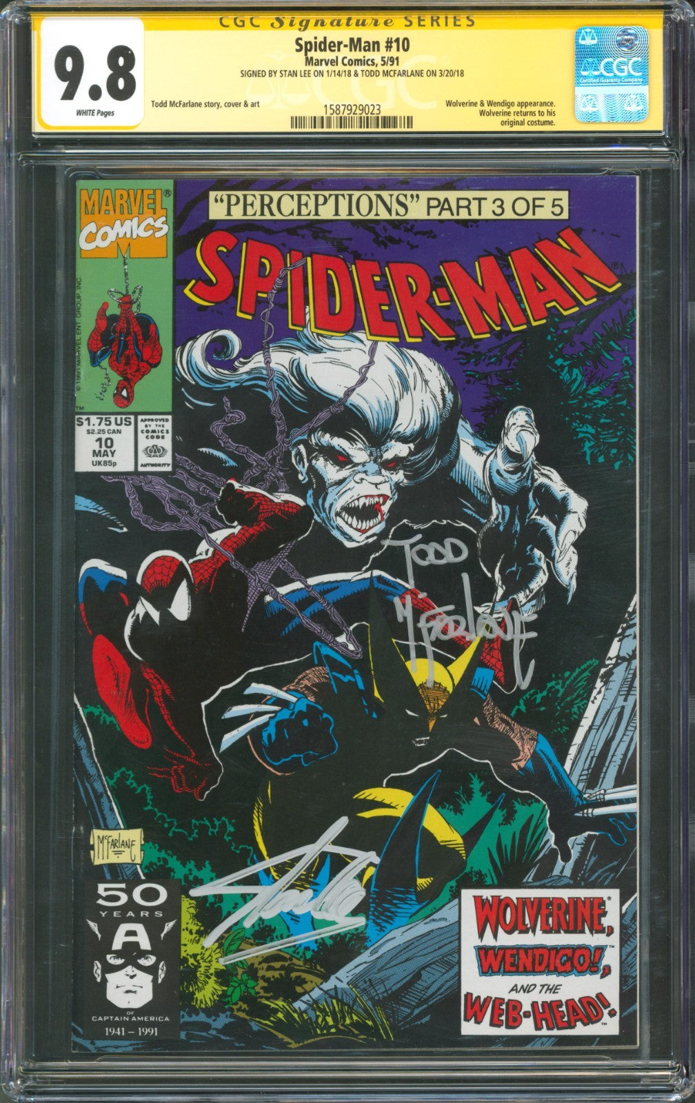 Spider-Man #10 CGC 9.8 Marvel Comics 1991 Signed by Stan Lee & Todd McFarlane