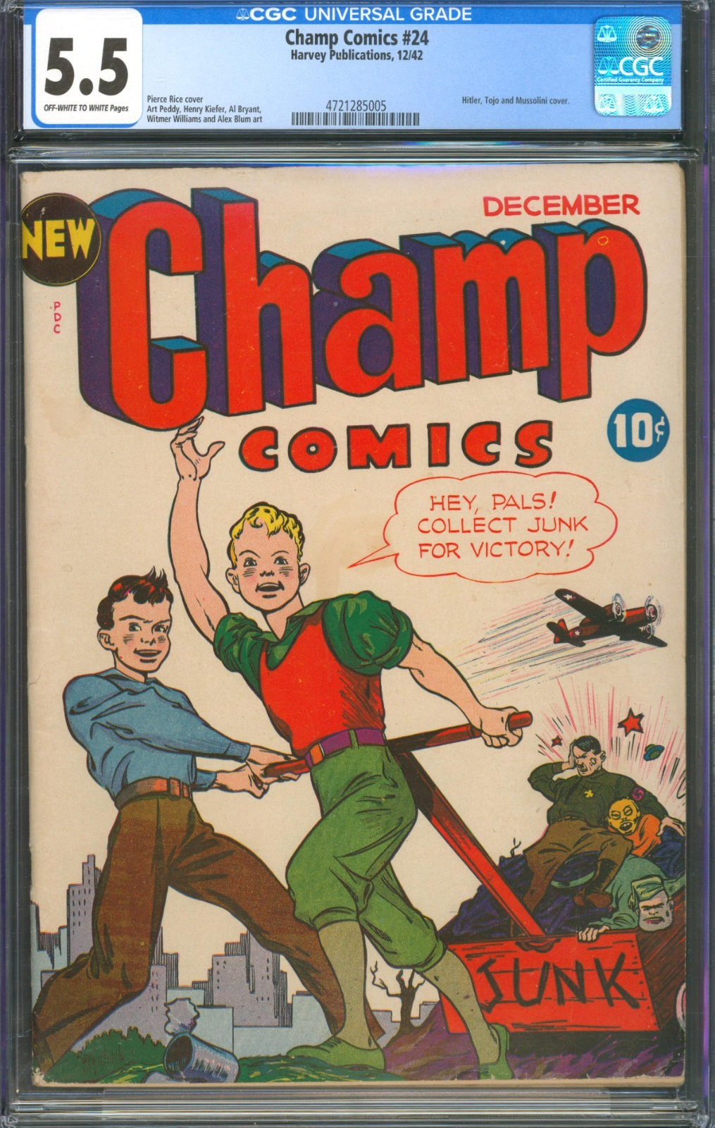 Champ Comics #24 CGC 5.5 Harvey Publications 1942 Hitler, Tojo & Mussolini Cover