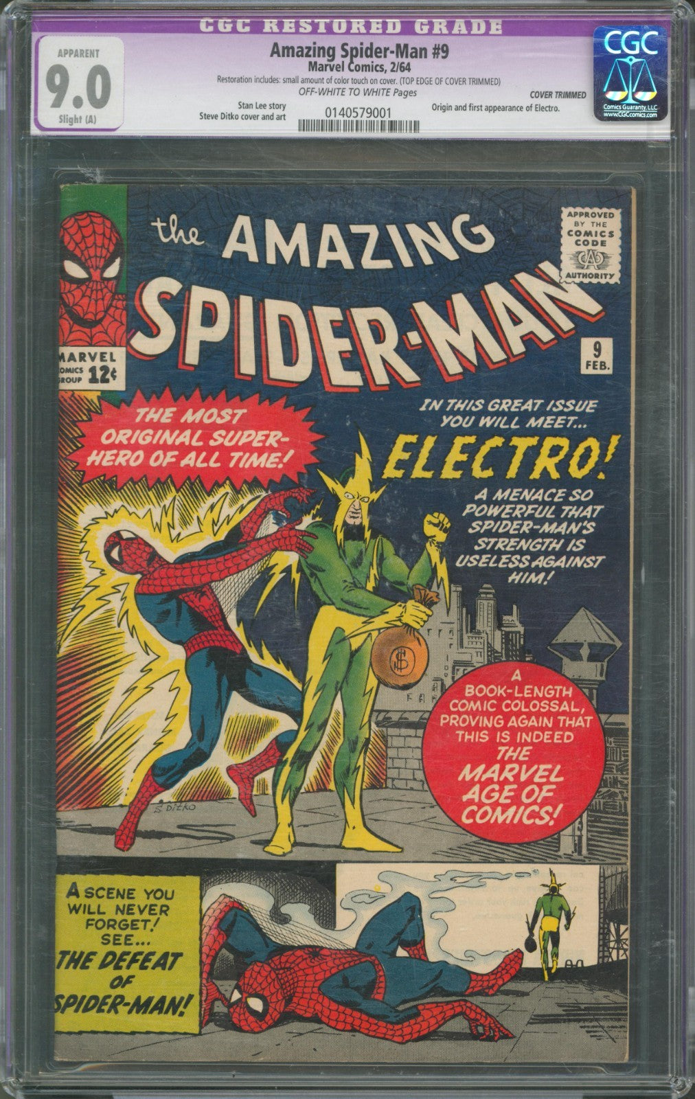 Amazing Spider-Man #9 CGC 9.0 Marvel Comics 1964 Restored 1st App of Electro