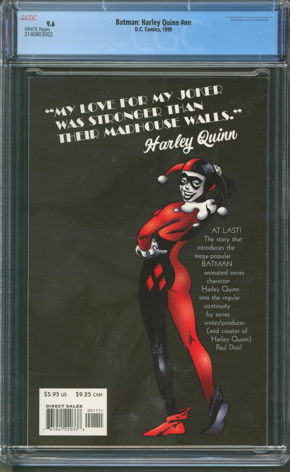 Batman: Harley Quinn #nn CGC 9.6 D.C. Comics 1999 1st Appearance of Harley Quinn
