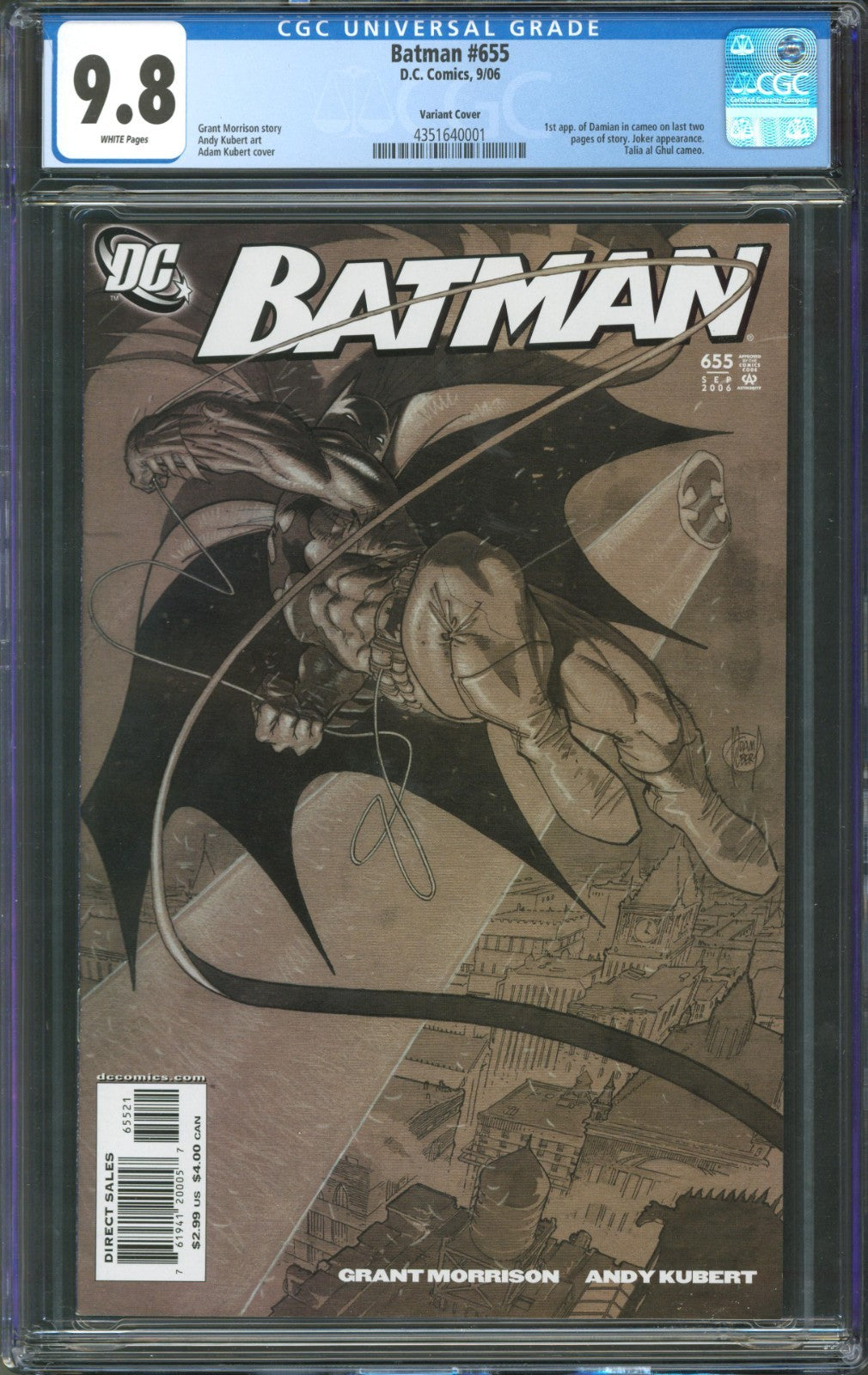 Batman #655 CGC 9.8 D.C. Comics 2006 Variant Cover Damian 1st Cameo Appearance