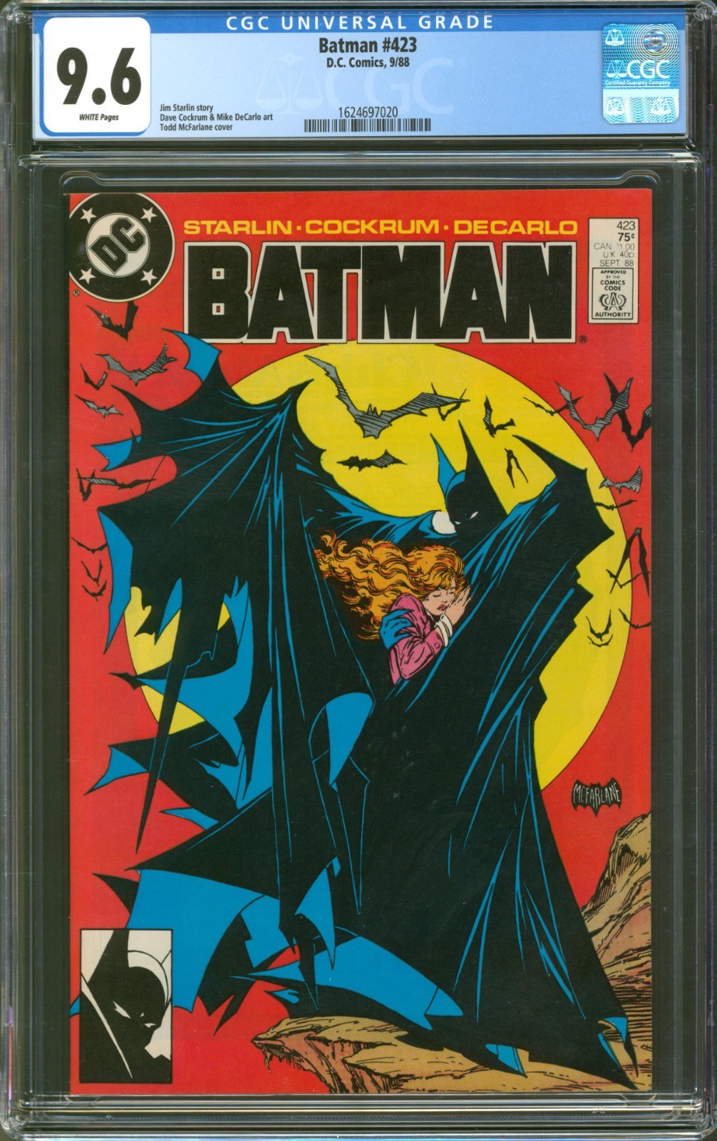 Batman #423 CGC 9.6 D.C. Comics 1988 White Pages Classic Todd McFarlane Cover