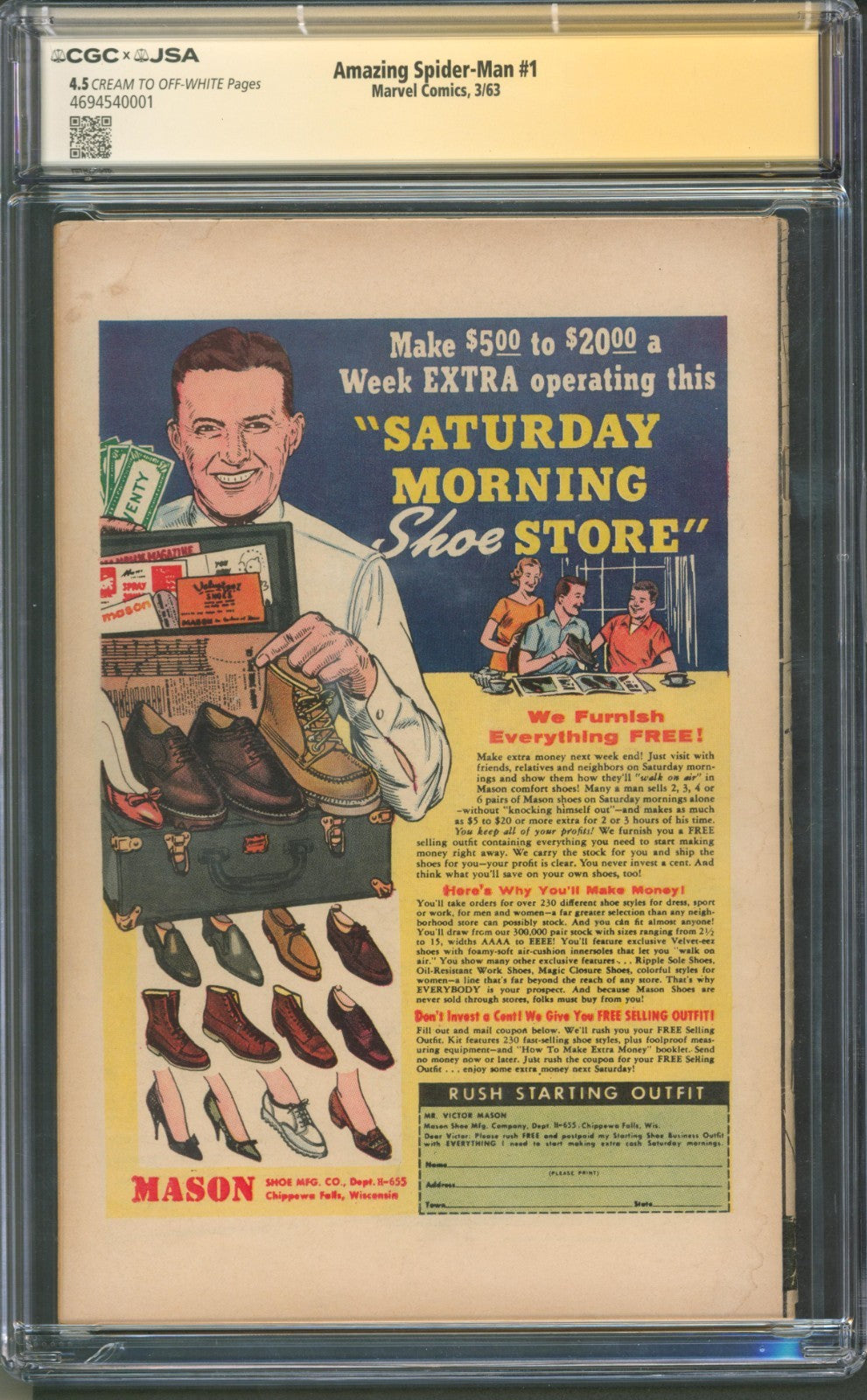 Amazing Spider-Man #1 CGC 4.5 Marvel 1963 Stan Lee Signed 1st J. Jonah Jameson