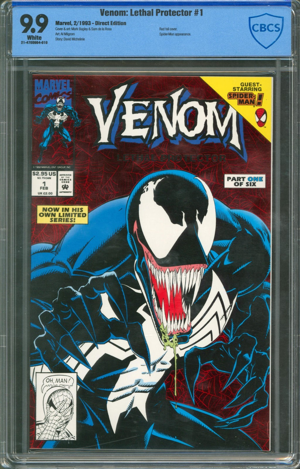 Venom: Lethal Protector #1 CBCS 9.9 Marvel Comics 1993 Red Foil Cover Spider-Man