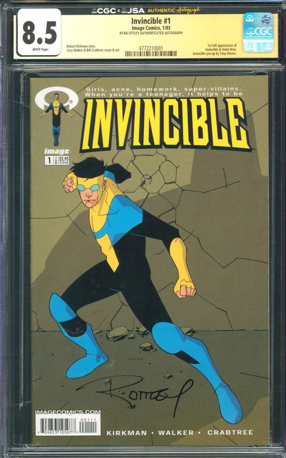 Invincible #1 CGC 8.5 Image Comics 2003 Ryan Ottley Signed 1st App of Invincible