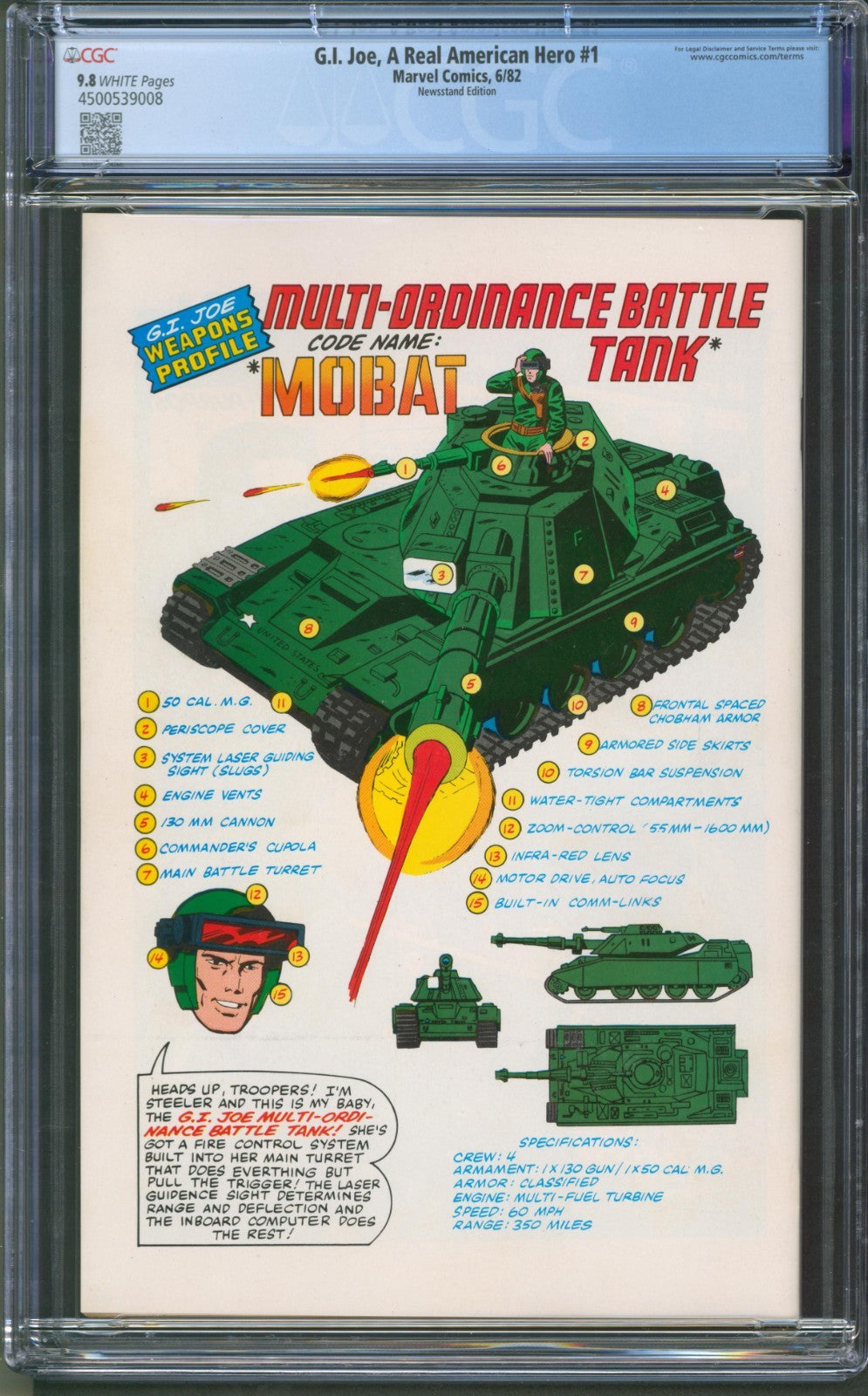 G.I. Joe, A Real American Hero #1 CGC 9.8 Marvel Comics 1982 Newsstand
