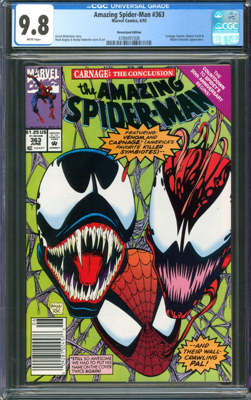 Amazing Spider-Man #363 CGC 9.8 Marvel Comics 1992 Newsstand Venom & Carnage