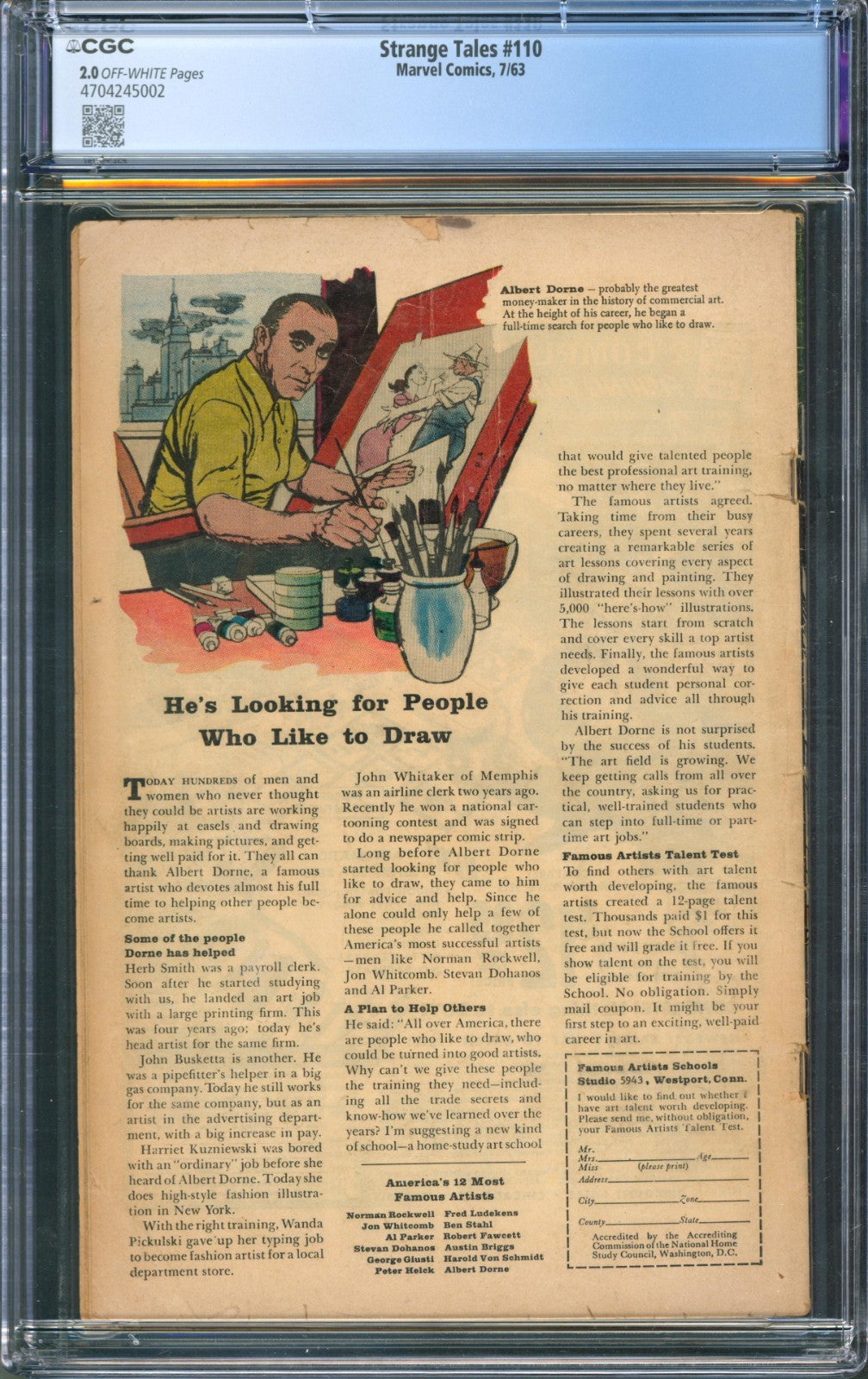 Strange Tales #110 CGC 2.0 Marvel Comics 1963 1st Appearance of Doctor Strange