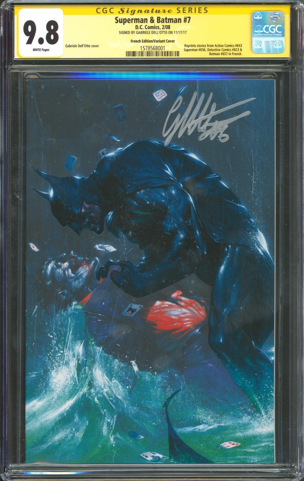 Superman & Batman #7 CGC 9.8 D.C. Comics 2008 French Edition Signed by Dell'Otto
