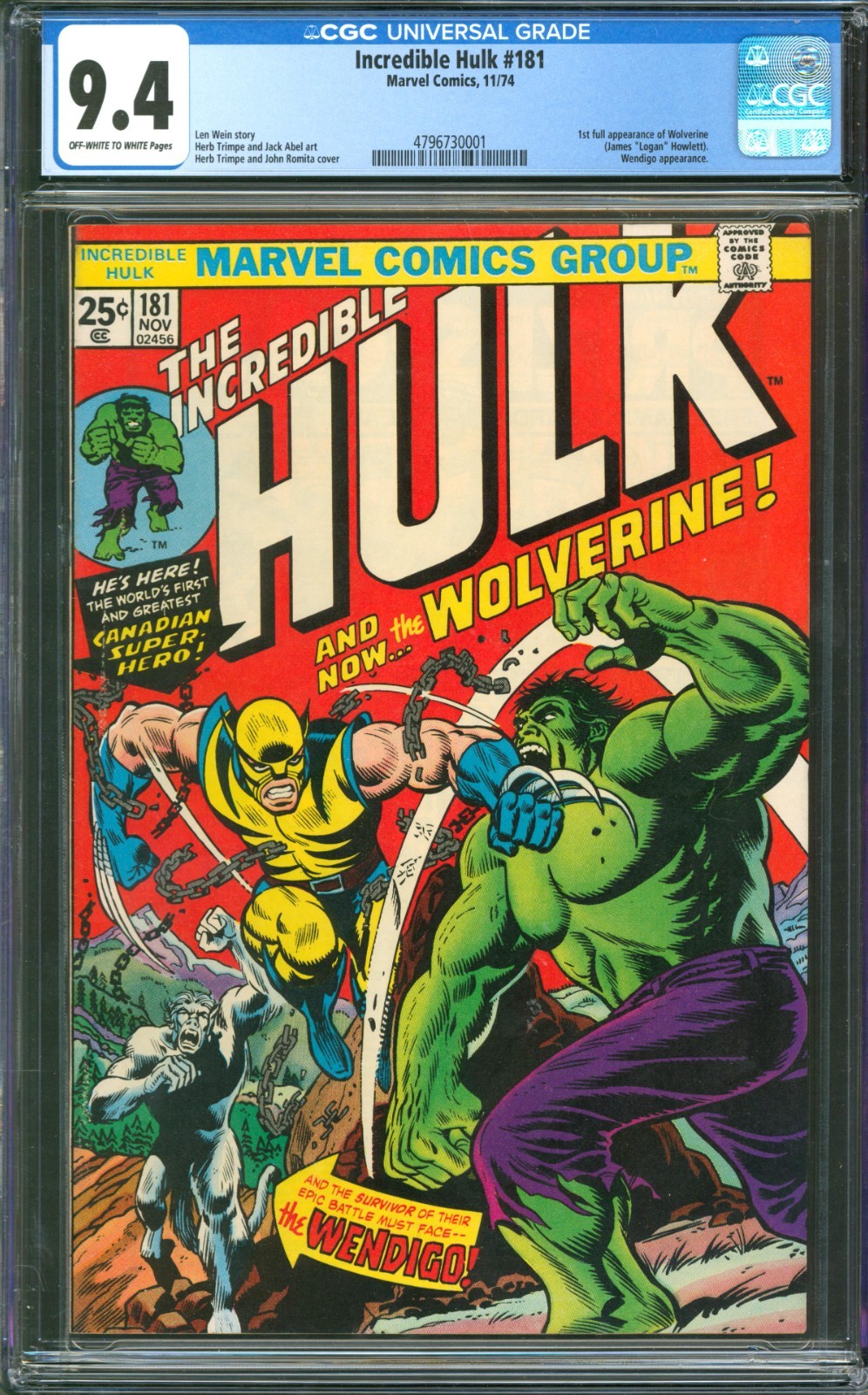Incredible Hulk #181 CGC 9.4 Marvel Comics 1974 1st Appearance of Wolverine