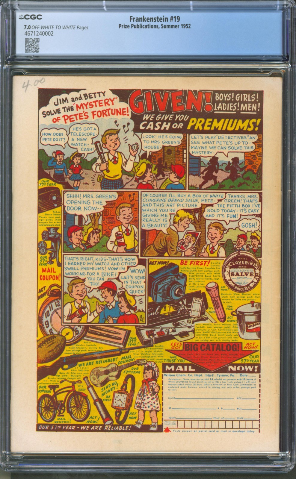 Frankenstein #19 CGC 7.0 Prize Publications 1952 Golden Age Dick Briefer Cover