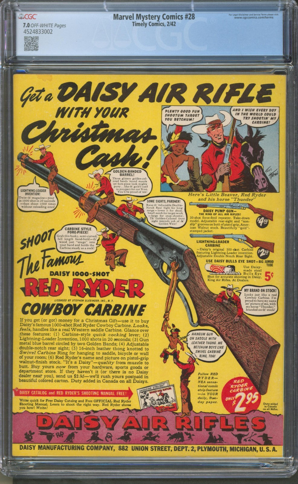 Marvel Mystery Comics #28 CGC 7.0 Timely 1942 Schomburg Bondage Torture Cover