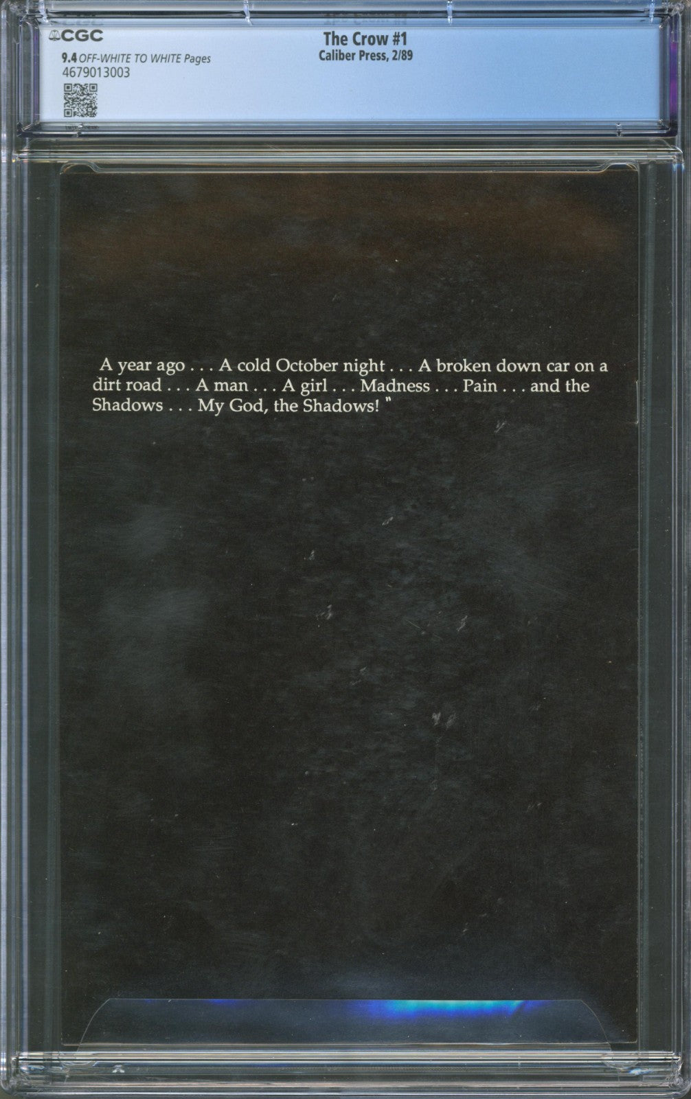 The Crow #1 CGC 9.4 Caliber Press 1989 First Printing Jim O'Barr Story & Art
