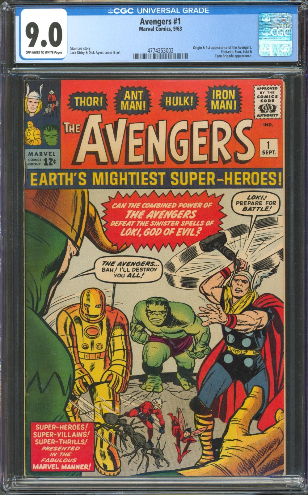 Avengers #1 CGC 9.0 Marvel Comics 1963 1st Appearance of the Avengers