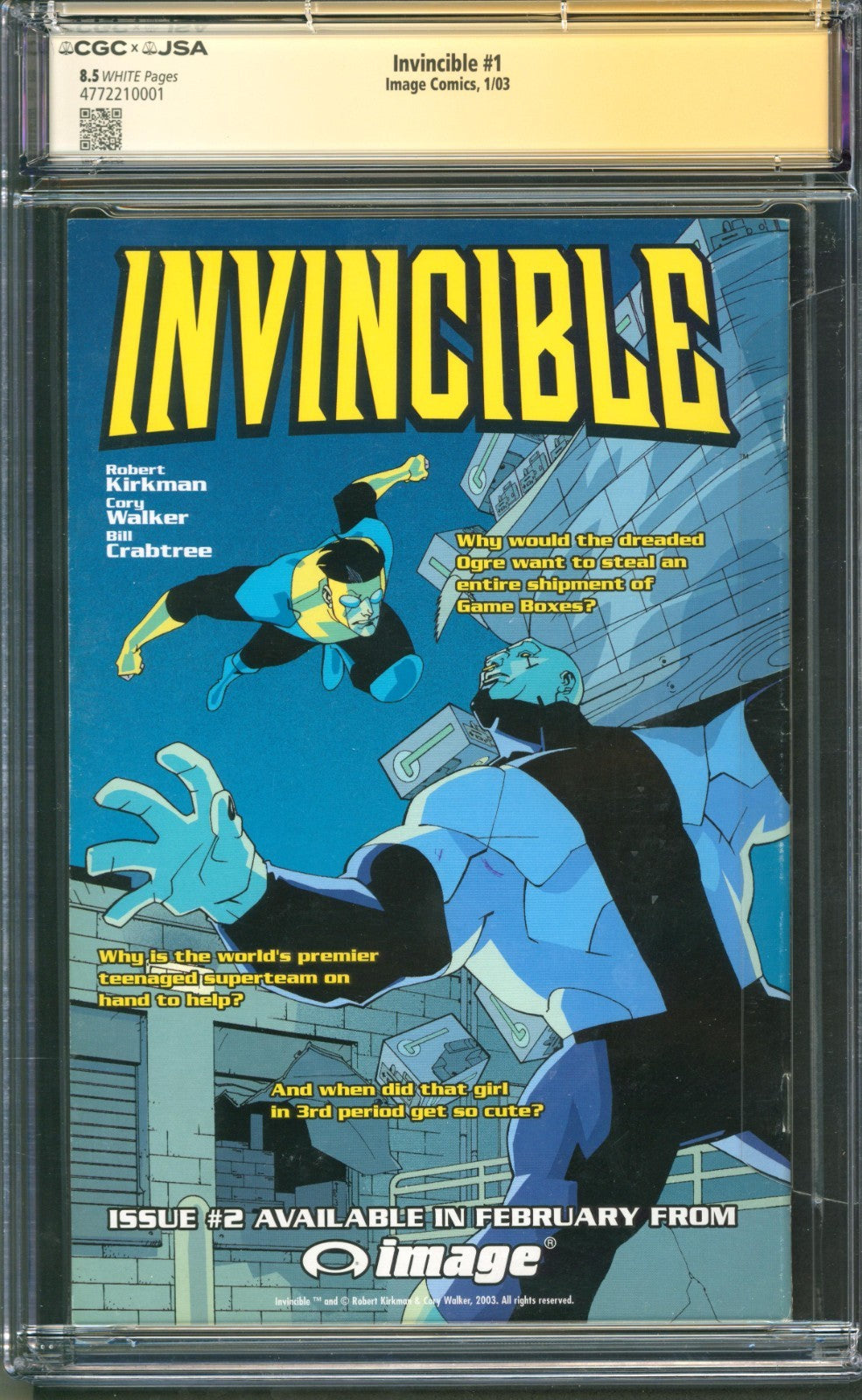 Invincible #1 CGC 8.5 Image Comics 2003 Ryan Ottley Signed 1st App of Invincible