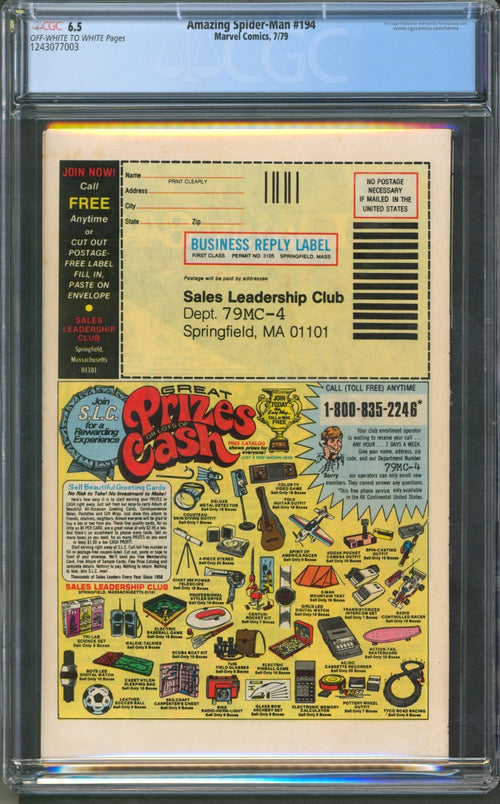 Amazing Spider-Man #194 CGC 6.5 Marvel Comics 1979 Newsstand 1st Black Cat