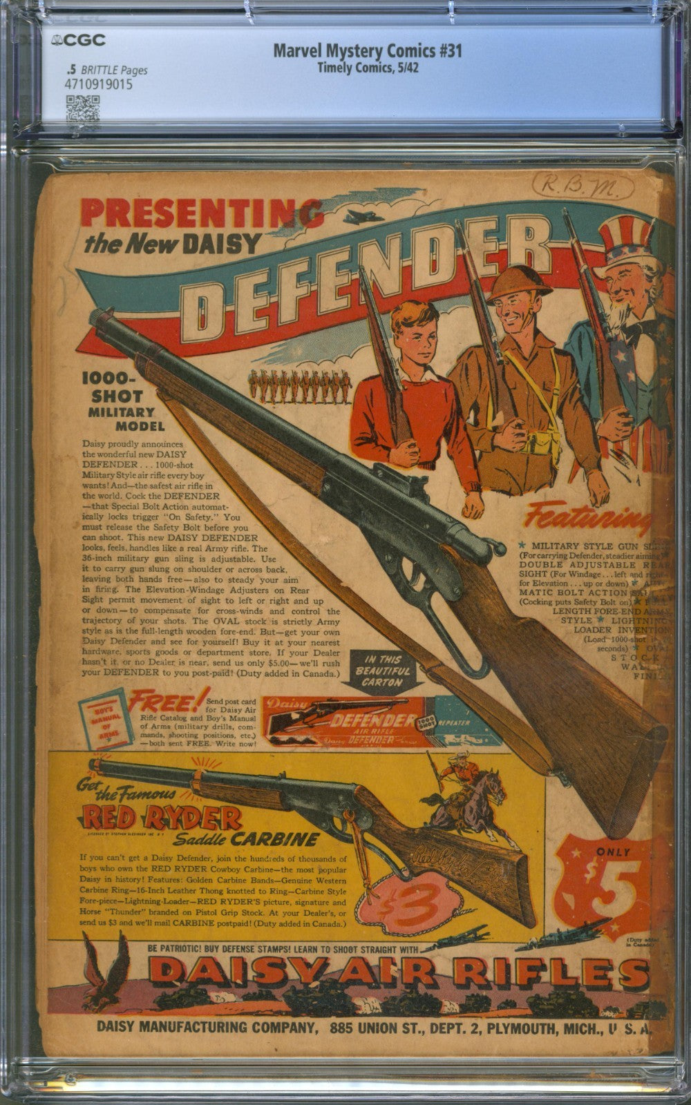 Marvel Mystery Comics #31 CGC 0.5 Timely 1942 "Remember Pearl Harbor" Issue