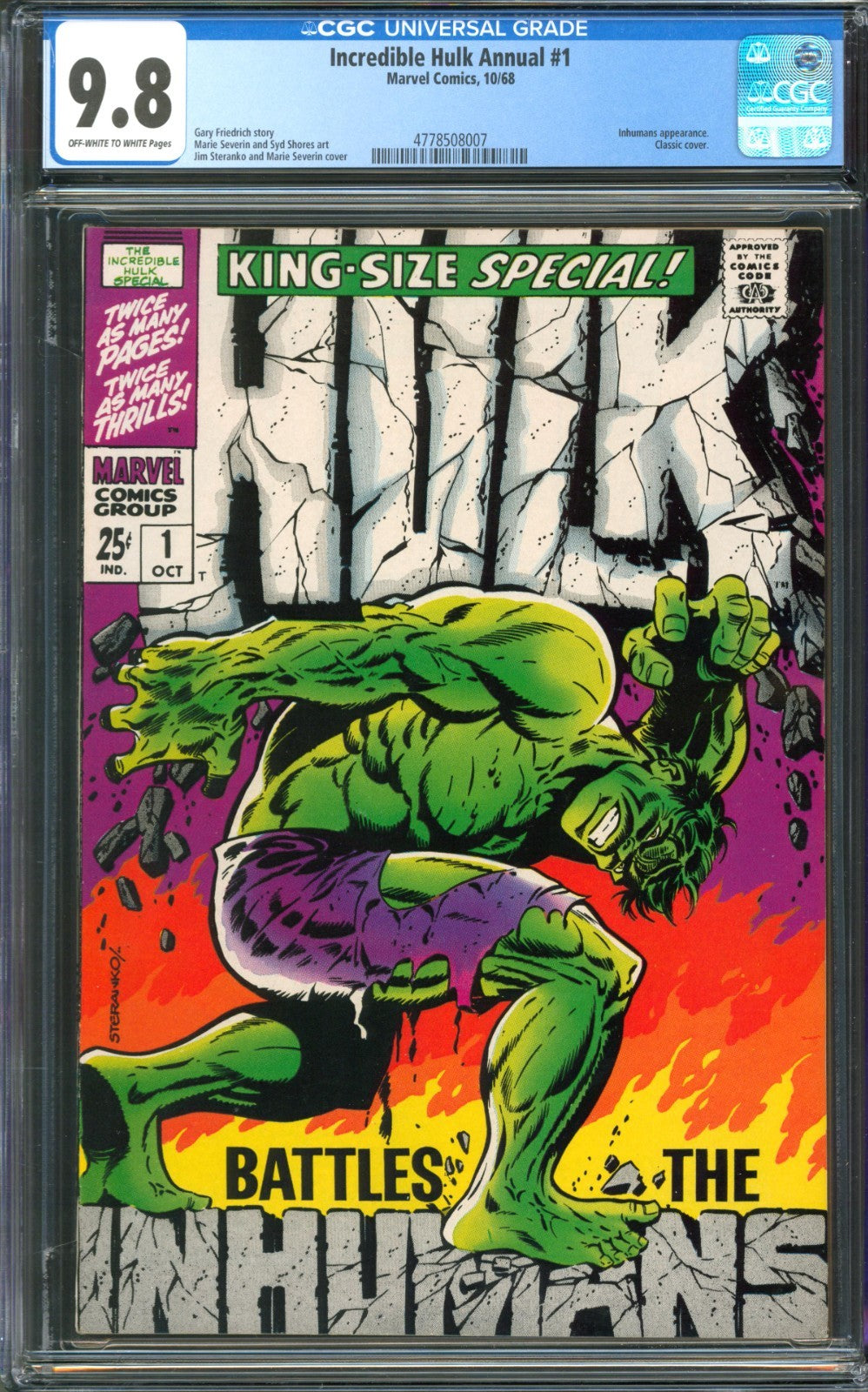 Incredible Hulk Annual #1 CGC 9.8 Marvel Comics 1968 Classic Steranko Cover