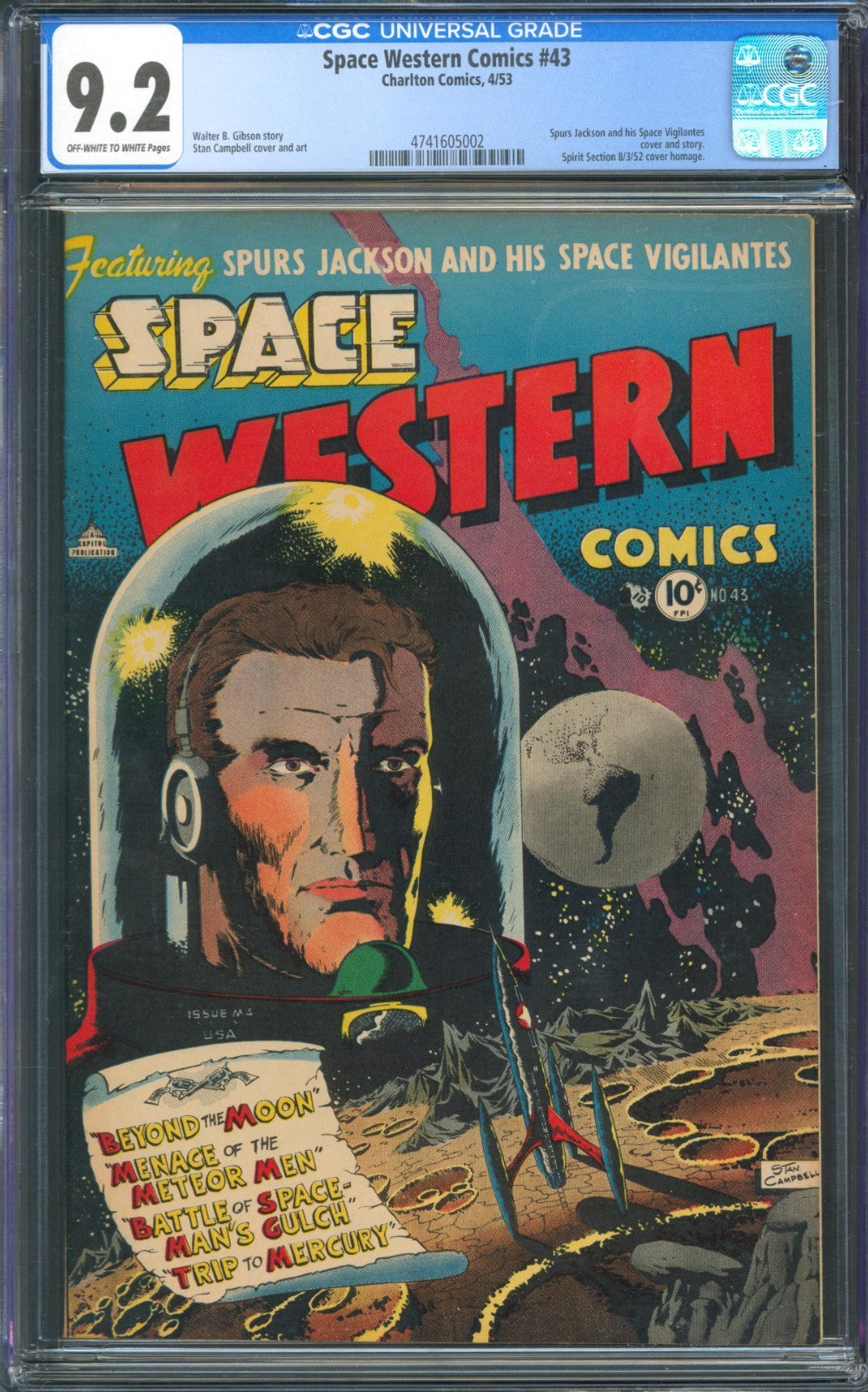Space Western Comics #43 CGC 9.2 Charlton 1953 Highest Graded Spirit Homage