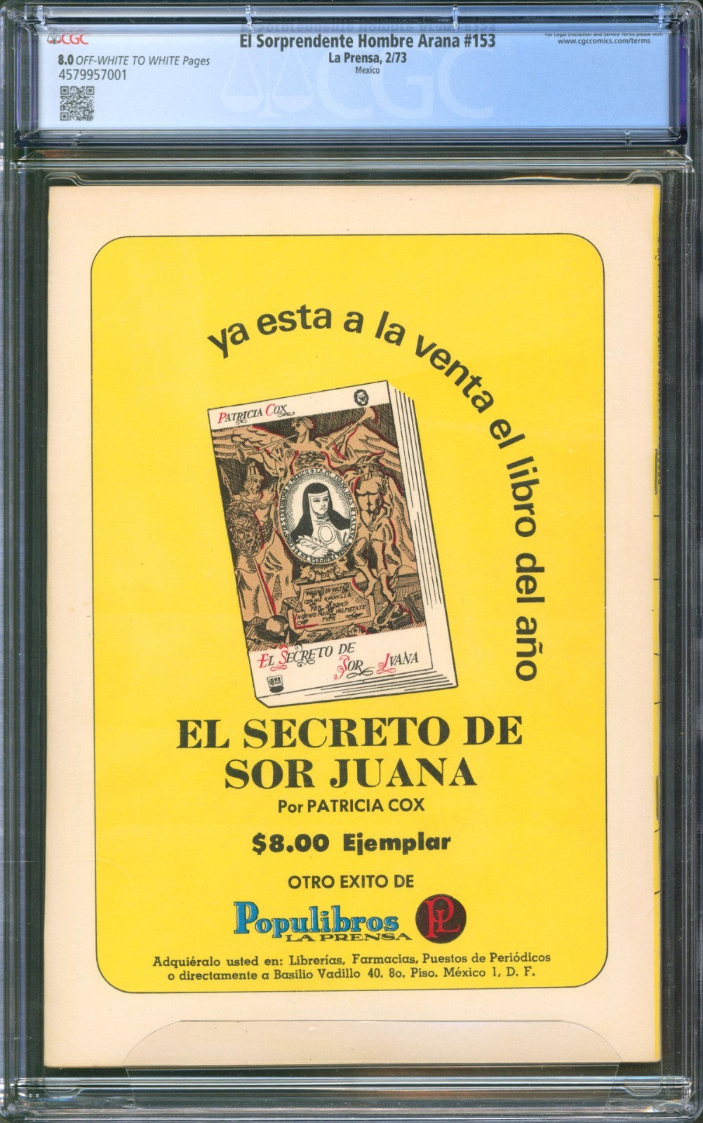 El Sorpredente Hombre Arana #153 CGC 8.0 La Prensa 1973 Mexico Spider-Man