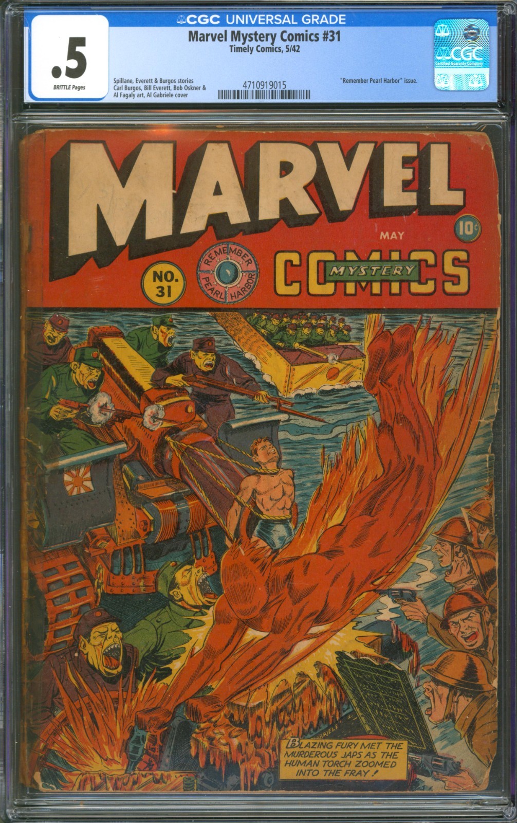 Marvel Mystery Comics #31 CGC 0.5 Timely 1942 "Remember Pearl Harbor" Issue