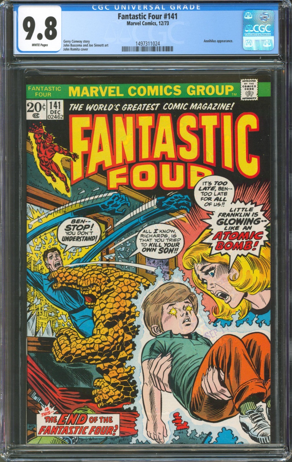 Fantastic Four #141 CGC 9.8 Marvel Comics 1973 White Pages Annihilus Appearance