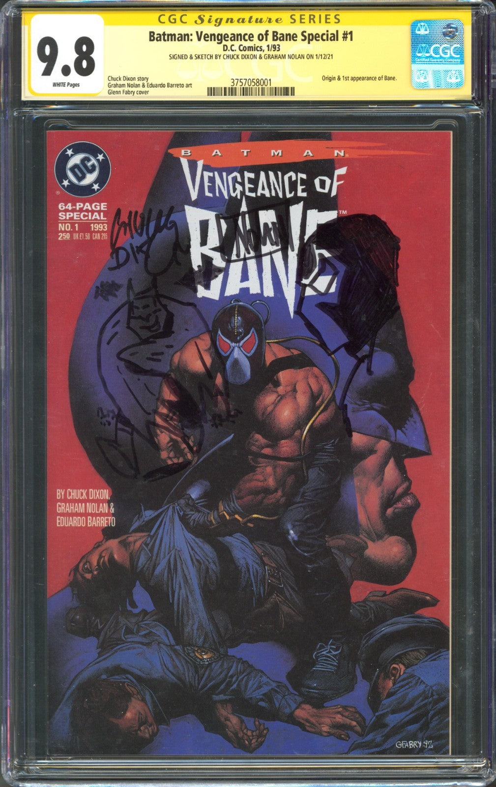 Batman: Vengeance of Bane #1 CGC 9.8 D.C Comics 1993 1st Bane Signed Dixon Nolan