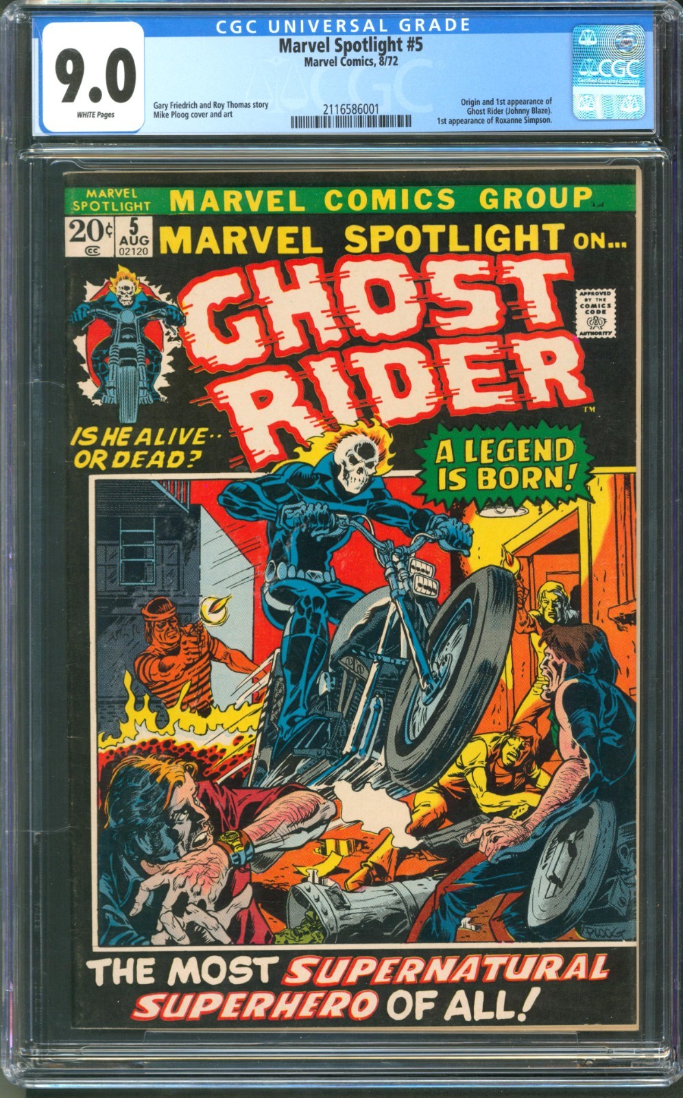 Marvel Spotlight #5 CGC 9.0 Marvel Comics 1972 WP 1st Appearance of Ghost Rider