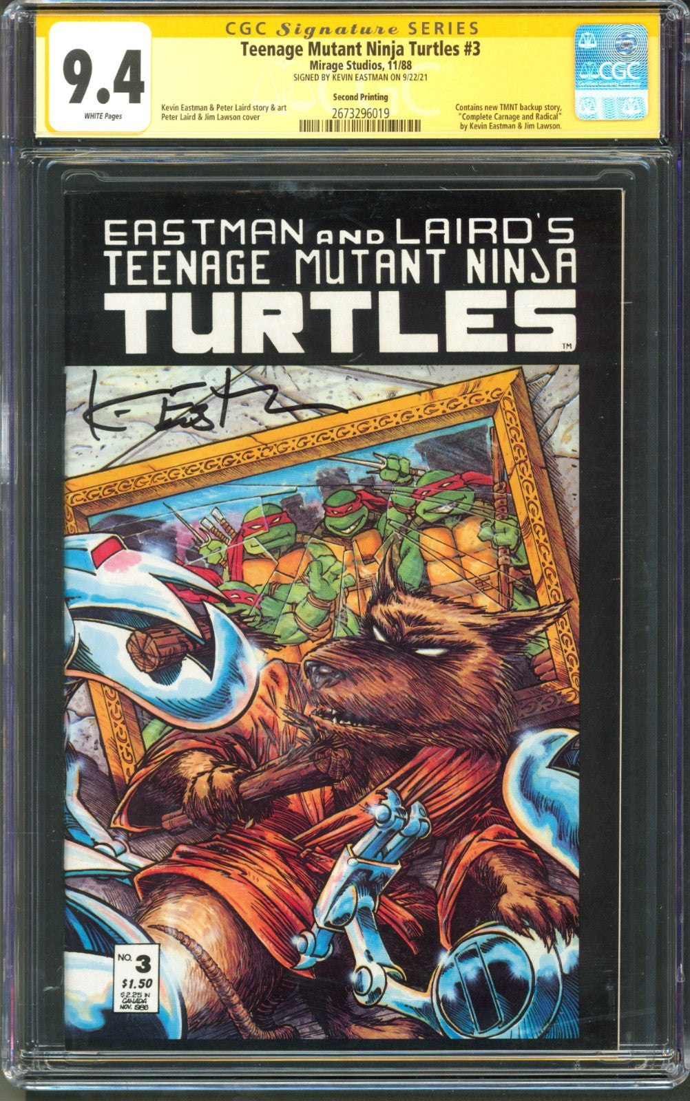 Teenage Mutant Ninja Turtles #3 CGC 9.4 Mirage 1988 2nd Print Eastman Signed