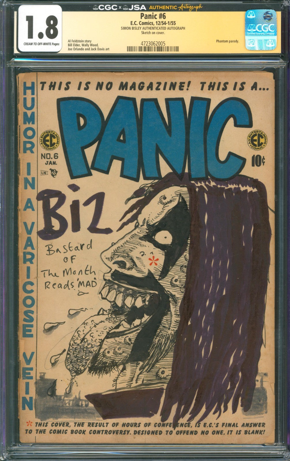Panic #6 CGC 1.8 E.C. Comics 1954 Signed by Simon Bisley w/ Lobo Sketch