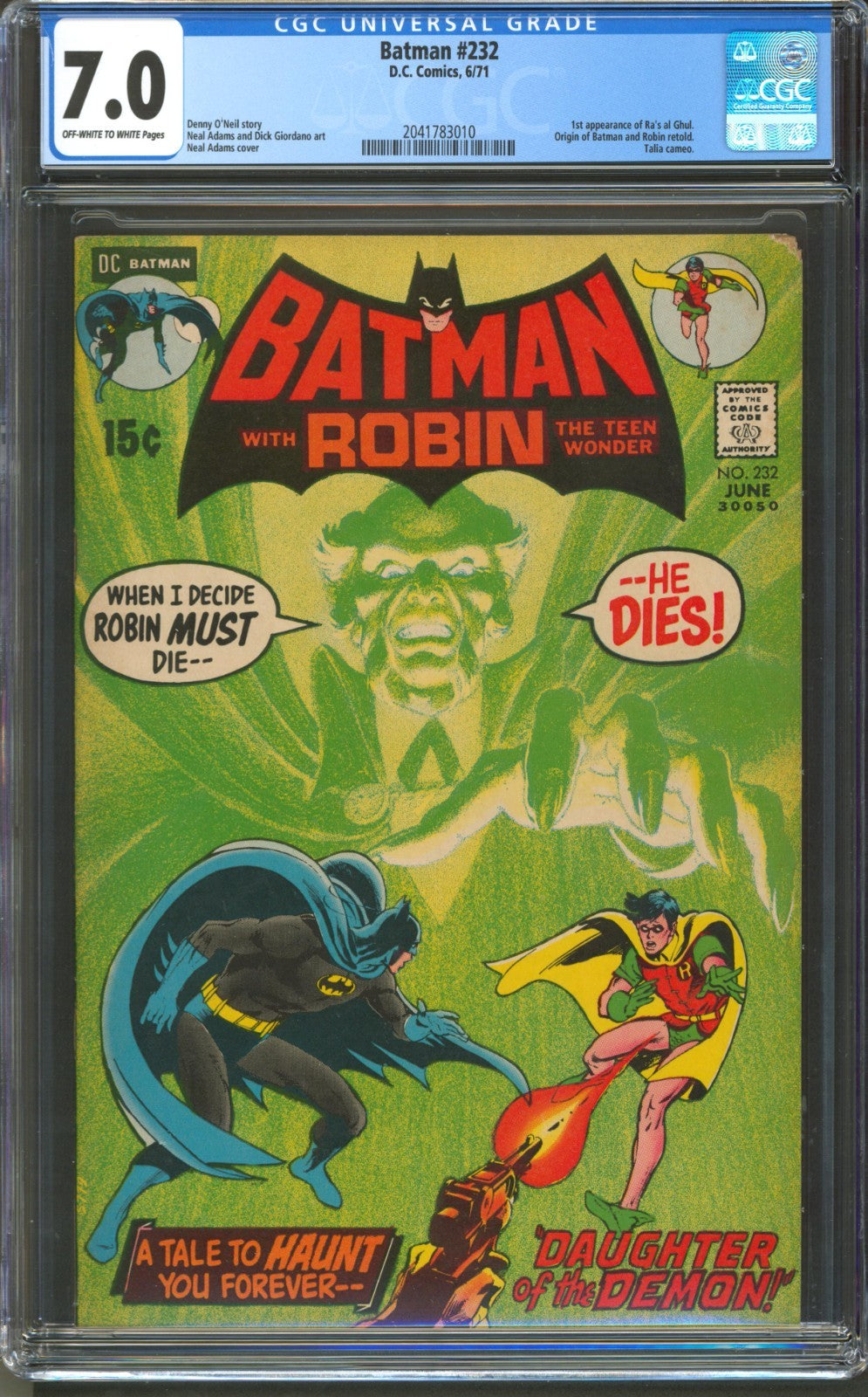 Batman #232 CGC 7.0 D.C. Comics 1971 1st Appearance of Ra's al Ghul