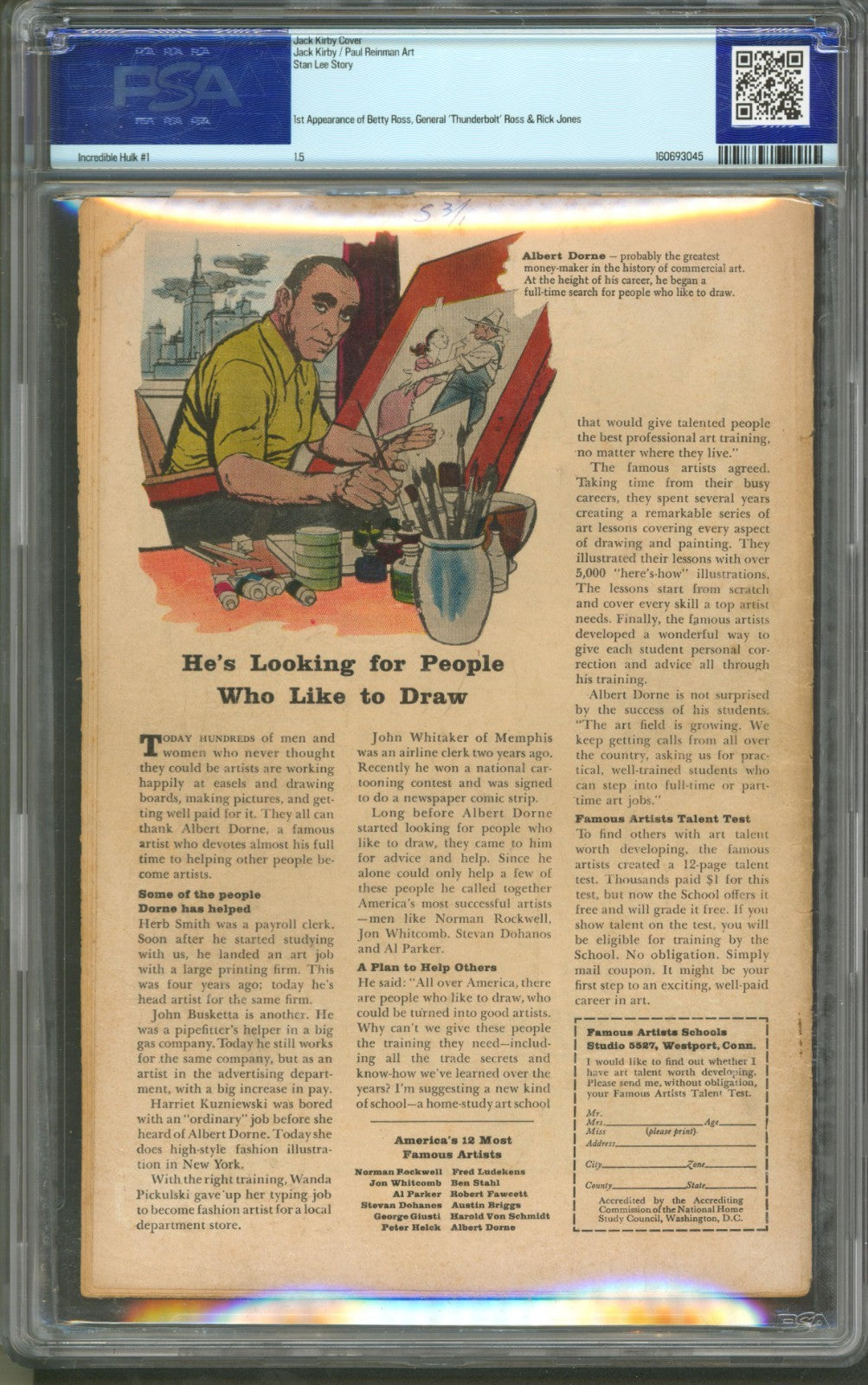 Incredible Hulk #1 PSA 1.5 Marvel Comics 1962 1st Appearance of Bruce Banner