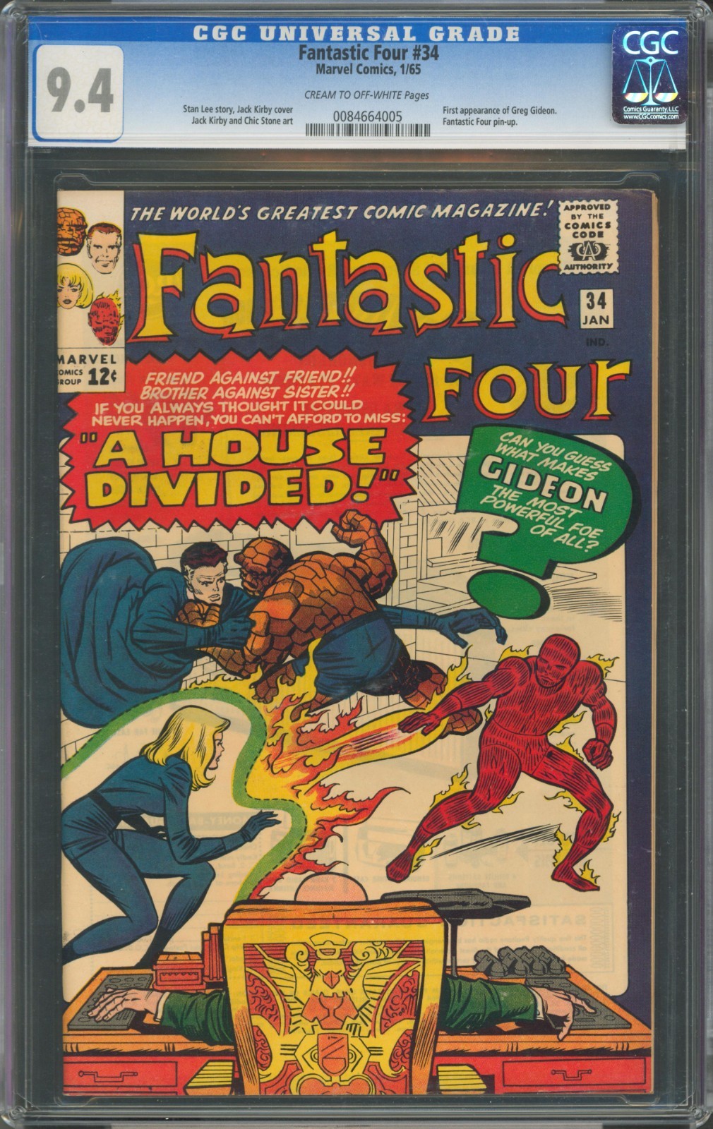 Fantastic Four #34 CGC 9.4 Marvel Comics 1965 1st Appearance of Greg Gideon