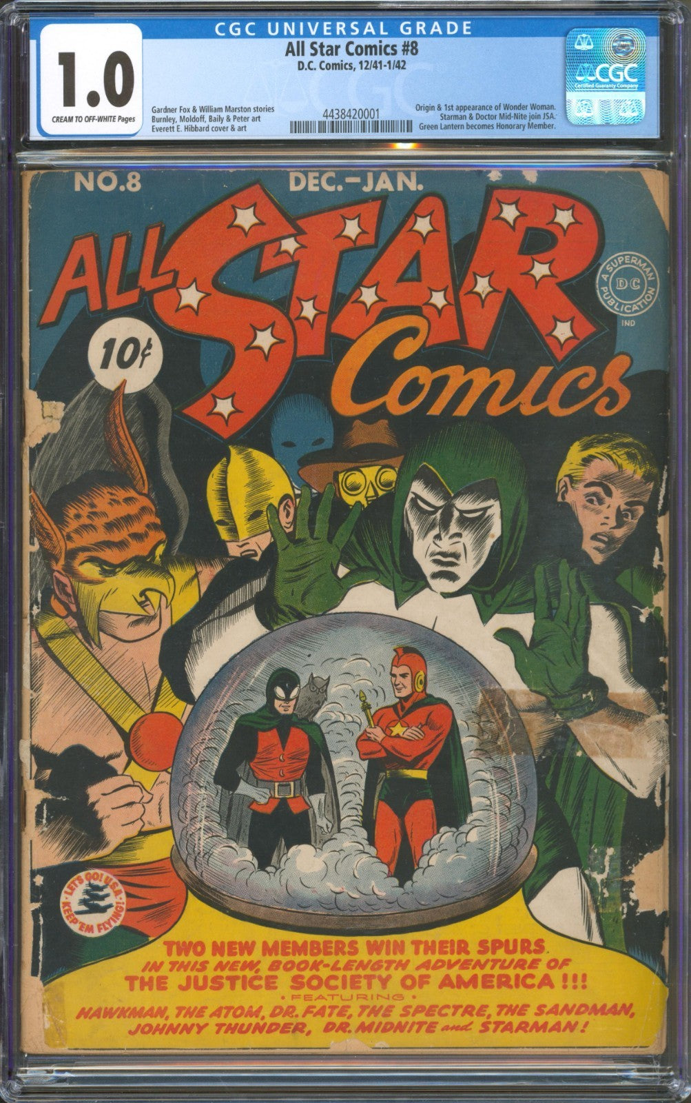 All Star Comics #8 CGC 1.0 D.C. Comics 1941 1st Appearance of Wonder Woman