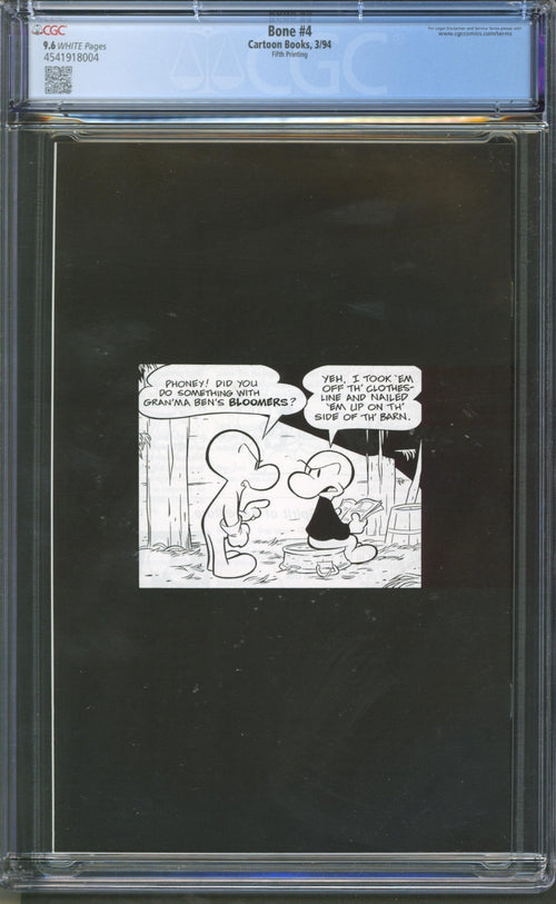 Bone #4 CGC 9.6 Cartoon Books 1994 Fifth Printing Jeff Smith Story & Art