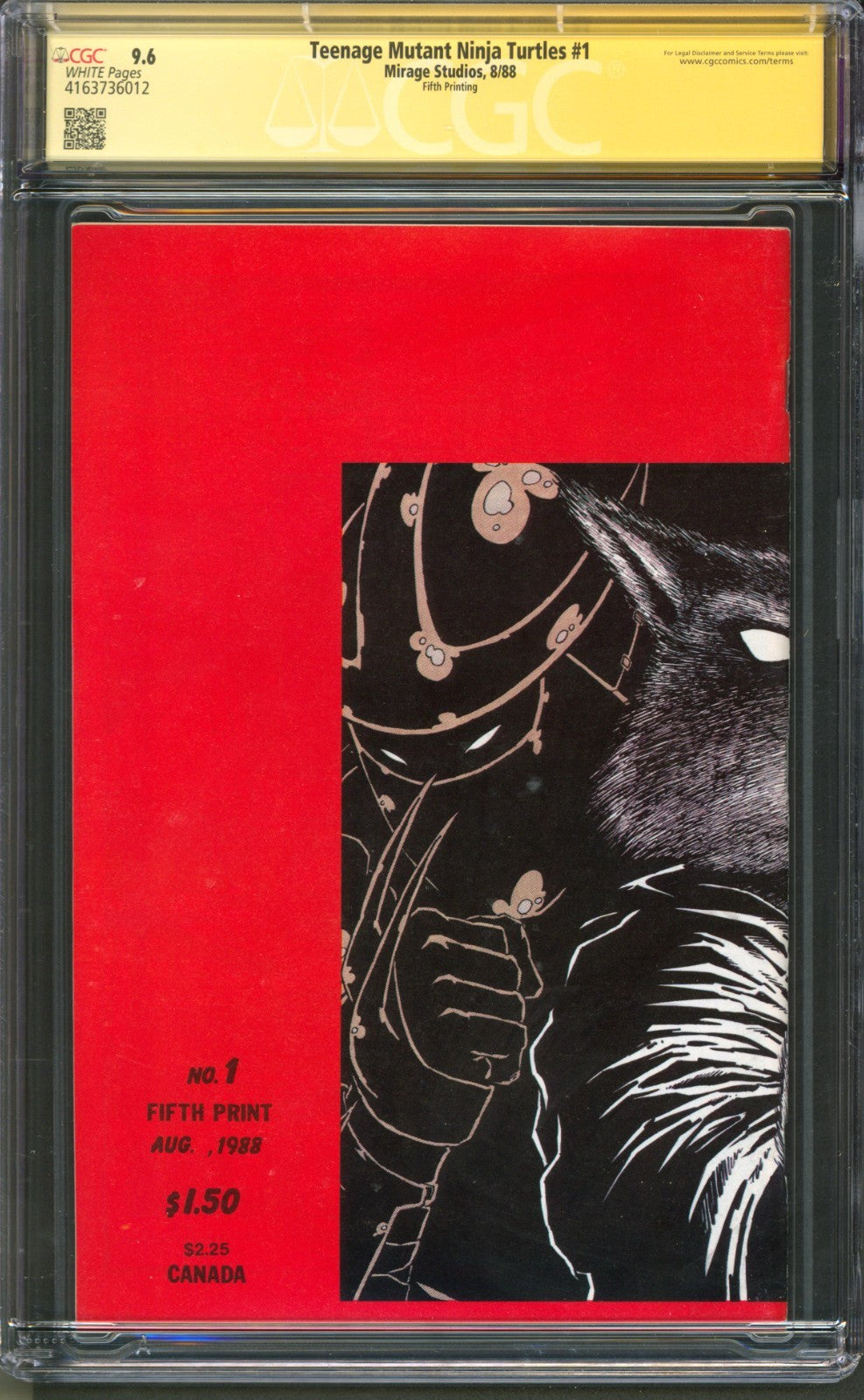 Teenage Mutant Ninja Turtles #1 CGC 9.6 Mirage 1988 5th Printing Signed & Sketch