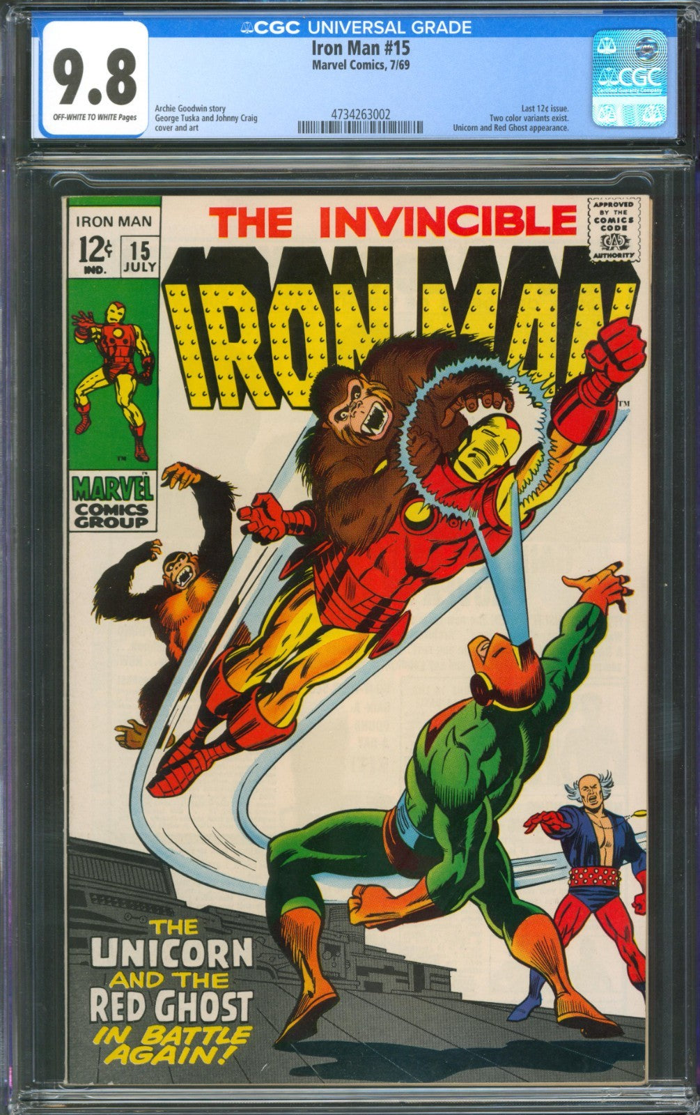 Iron Man #15 CGC 9.8 Marvel Comics 1969 Last 12 Cent Issue