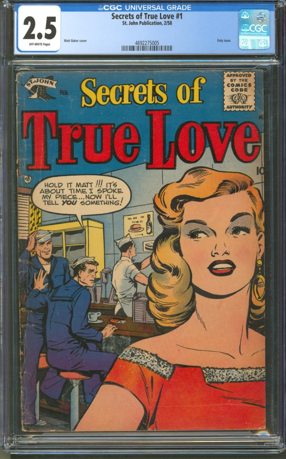 Secrets of True Love #1 CGC 2.5 St. John Publications 1958 Matt Baker Cover