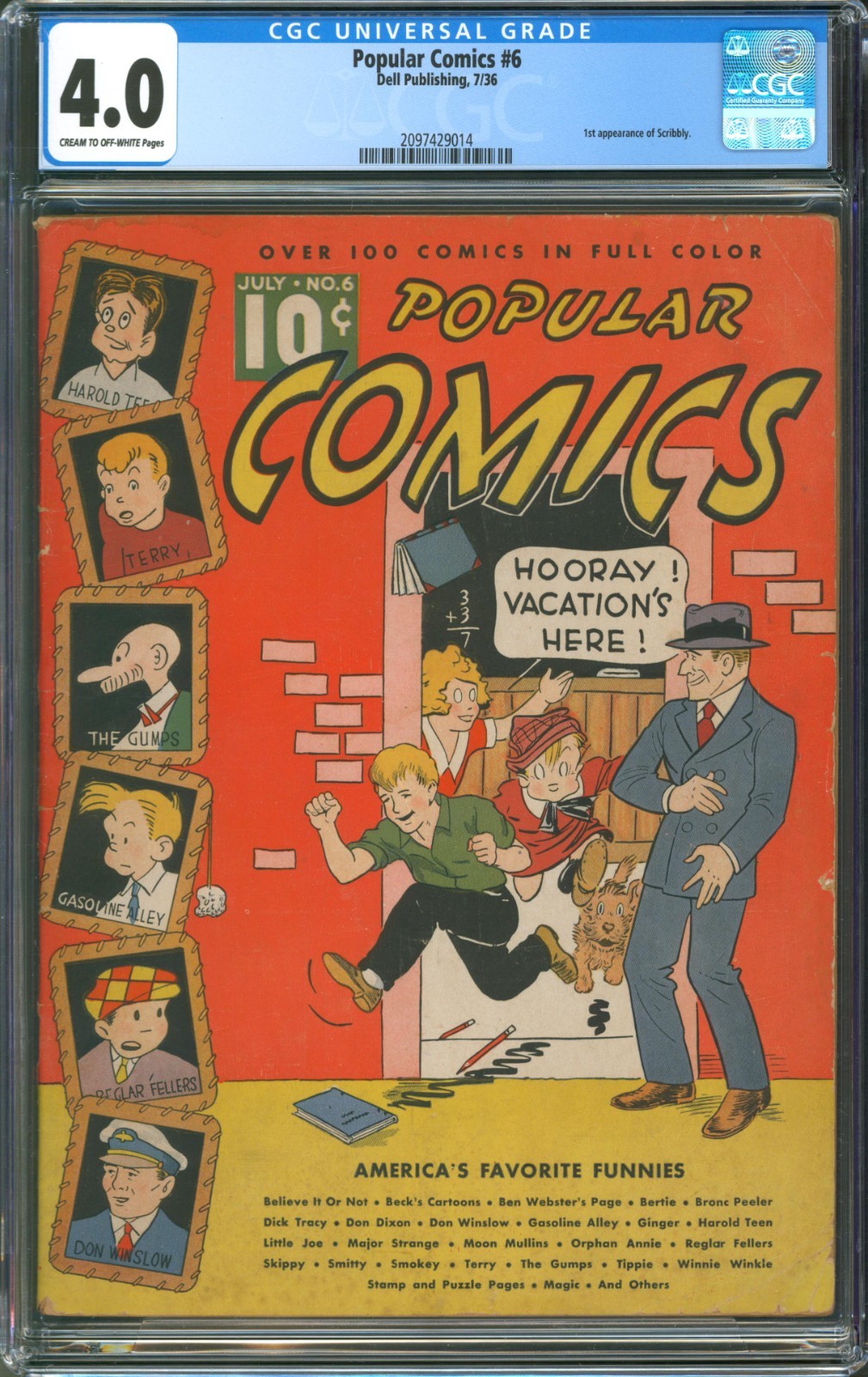 Popular Comics #6 CGC 4.0 Dell Publishing 1936 1st Appearance of Scribbly