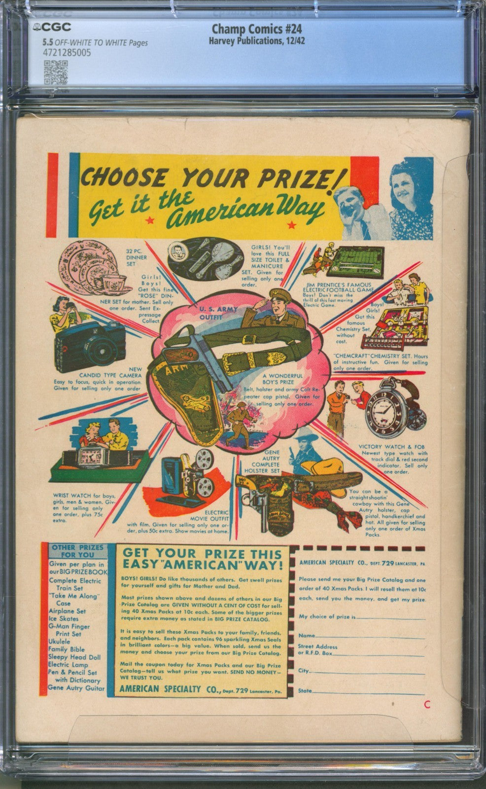 Champ Comics #24 CGC 5.5 Harvey Publications 1942 Hitler, Tojo & Mussolini Cover