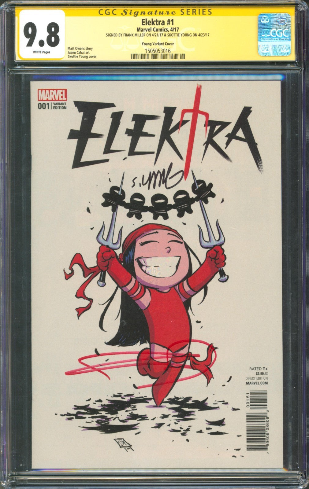 Elektra #1 CGC 9.8 Marvel Comics 2017 Variant Signed by Frank Miller & Young