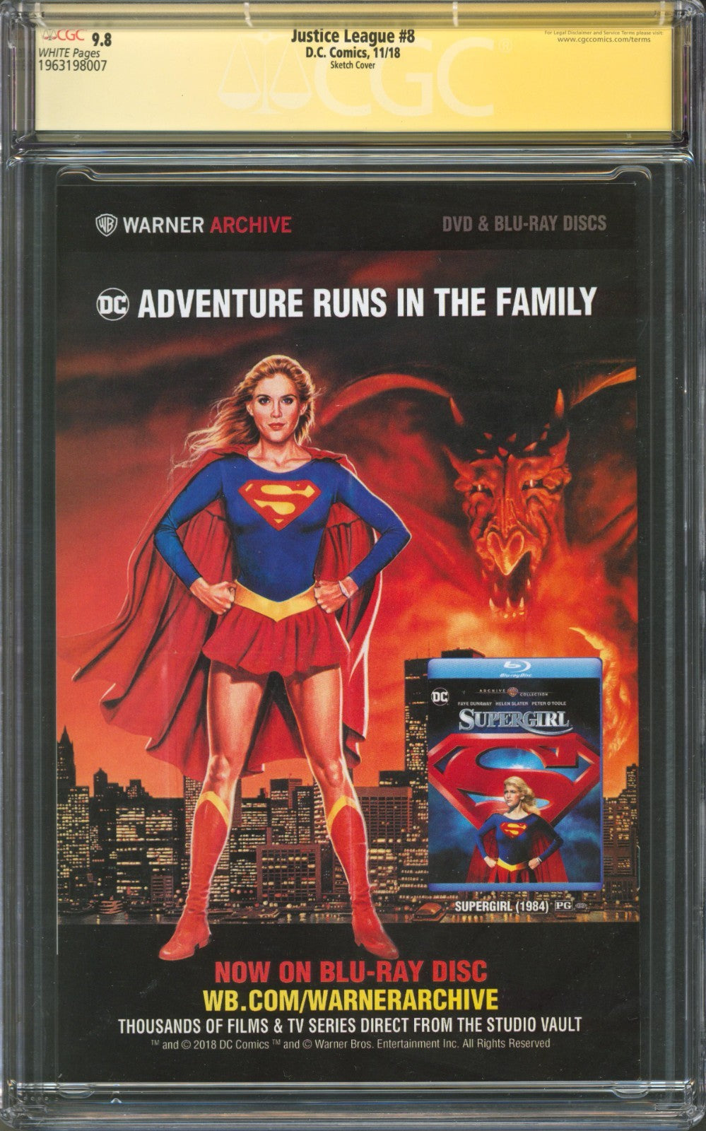 Justice League #8 CGC 9.8 D.C. Comics 2018 Sketch Cover Signed by Jim Lee